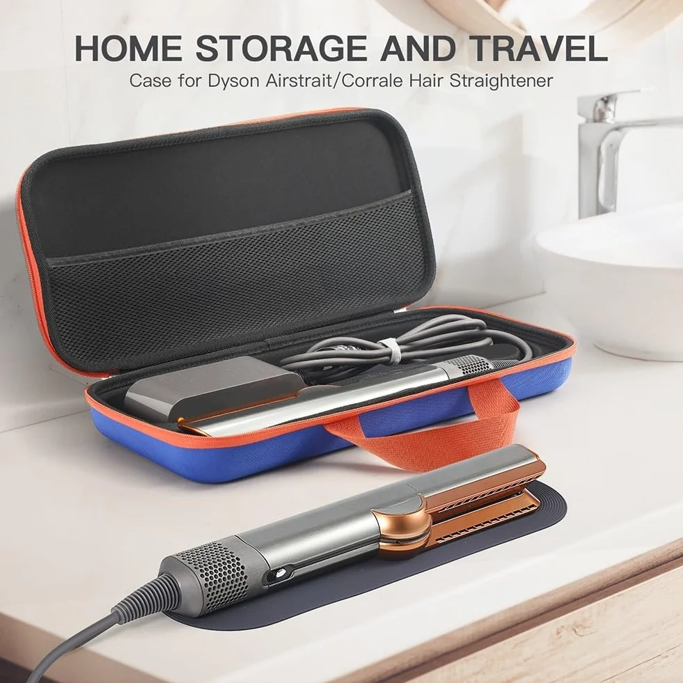 Custodia rigida protettiva per Dyson Airstrait HT01, antiurto, impermeabile, borsa da viaggio con tasca in rete per accessori per piastra per capelli, Blu, Compatto