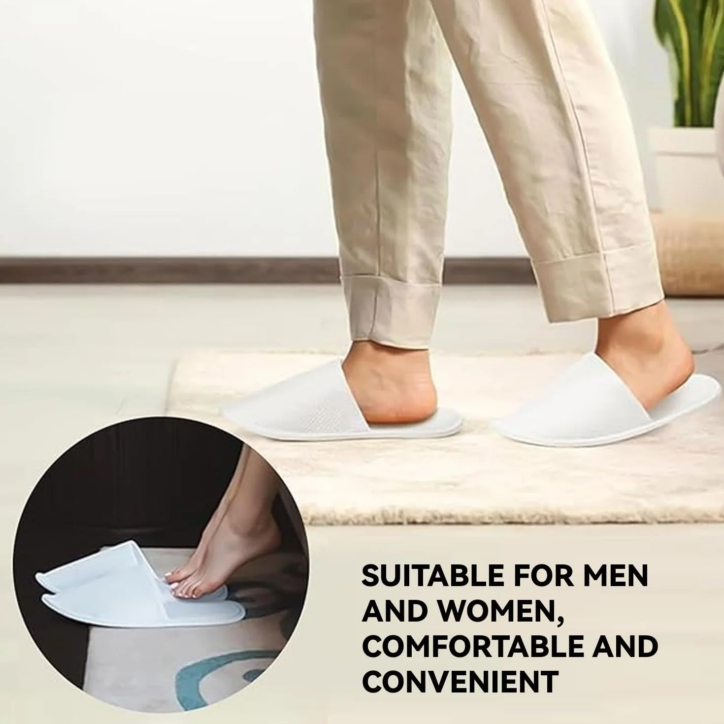 Pantofole Usa e Getta Antiscivolo, Pantofole Chiuse, Pantofole in Spugna Premium, Ciabatte Monouso per Hotel, Spa, Casa, Viaggi, Feste, Famiglie, Unisex, Lavabili, Misura Universale, 2 Paia (Bianco)