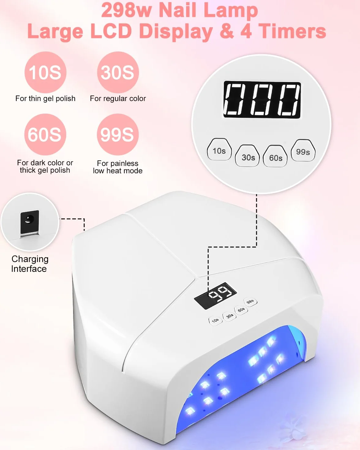 298W Lampada UV LED Unghie, con 72 Leds Fornetto Unghie Semipermanente, Lampada UV con 4 Timer e Sensori Automatici, Lampada LED Unghie