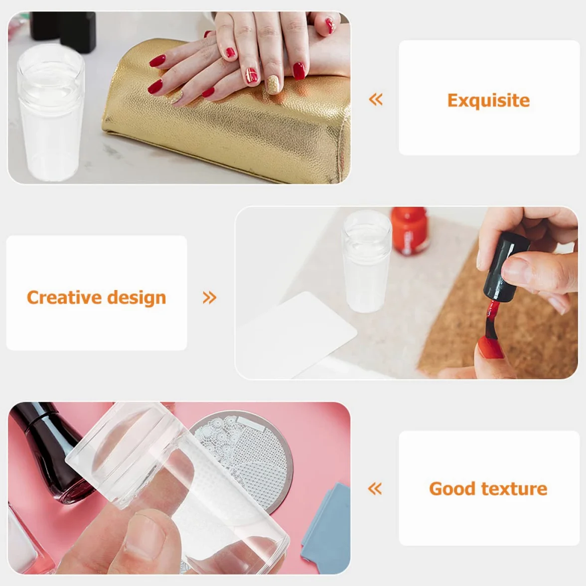 Healeved 10sets Timbri Per Unghie Silicone Strumenti Per Nail Art Per Manicure Francese Facile Da Usare Per Casa e Salone Di Bellezza Design Morbido e Adatto Curve Unghie