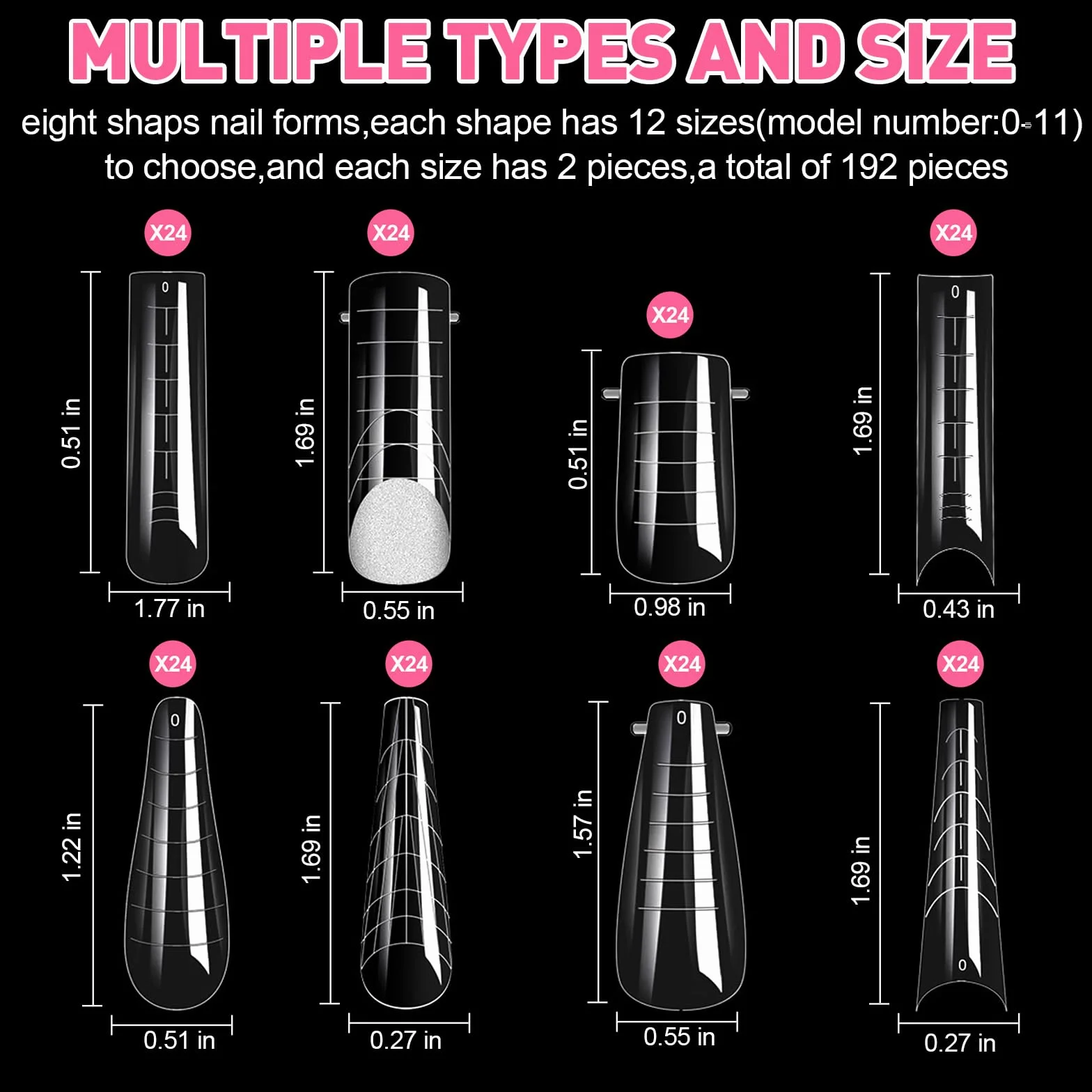 JSRQT 288 Pezzi Sistema per Unghie Dual Nail Form,Allungamento Unghie Finte Artificiali per Ricostruzione Unghie,8 Stili 12 Taglie Scala
