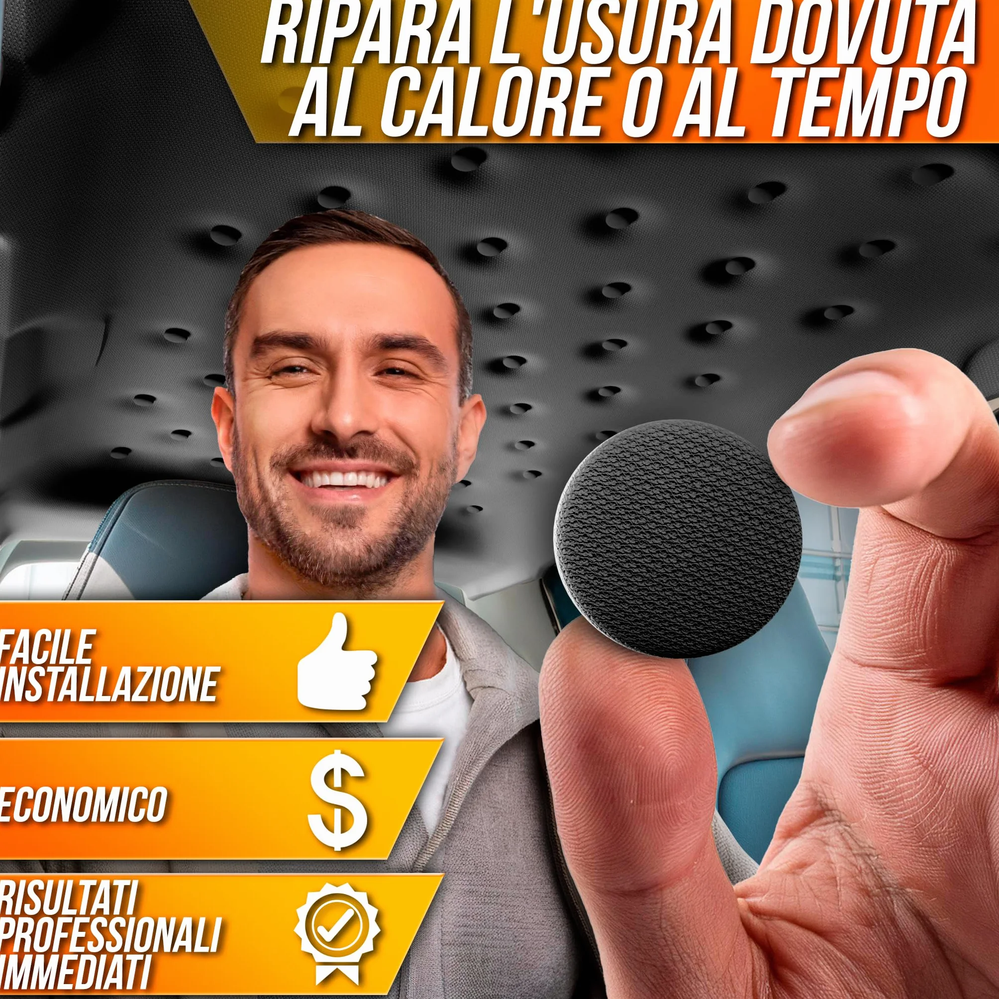 Kit Riparazione Cielo Auto Nero - Puntine Fissaggio Rivetti Tetto Auto Scollato Interno - Rimedi Fai da Te Bottoni per Tessuto Cielo Auto Tetto Rivestimento Universale