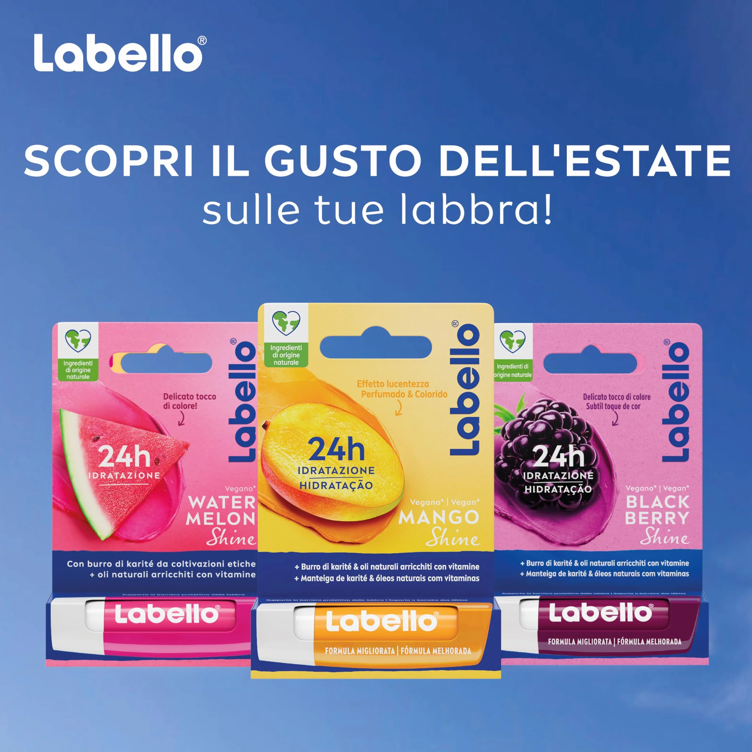 Labello Watermelon Shine Burrocacao labbra 4.8 g, Balsamo labbra colorato e nutriente all'aroma di Anguria con pigmenti scintillanti, Lip balm idratante per 24 ore con ingredienti di origine naturale
