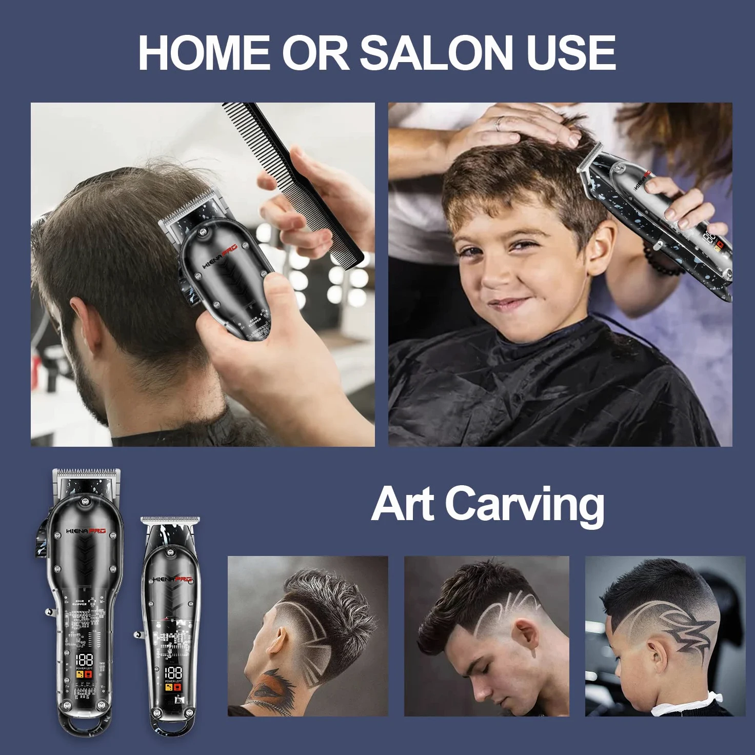 HIENA PRO Set di tagliacapelli da uomo con fodera a T, professionale, ricaricabile, senza fili, con display a LED, regalo per uomini