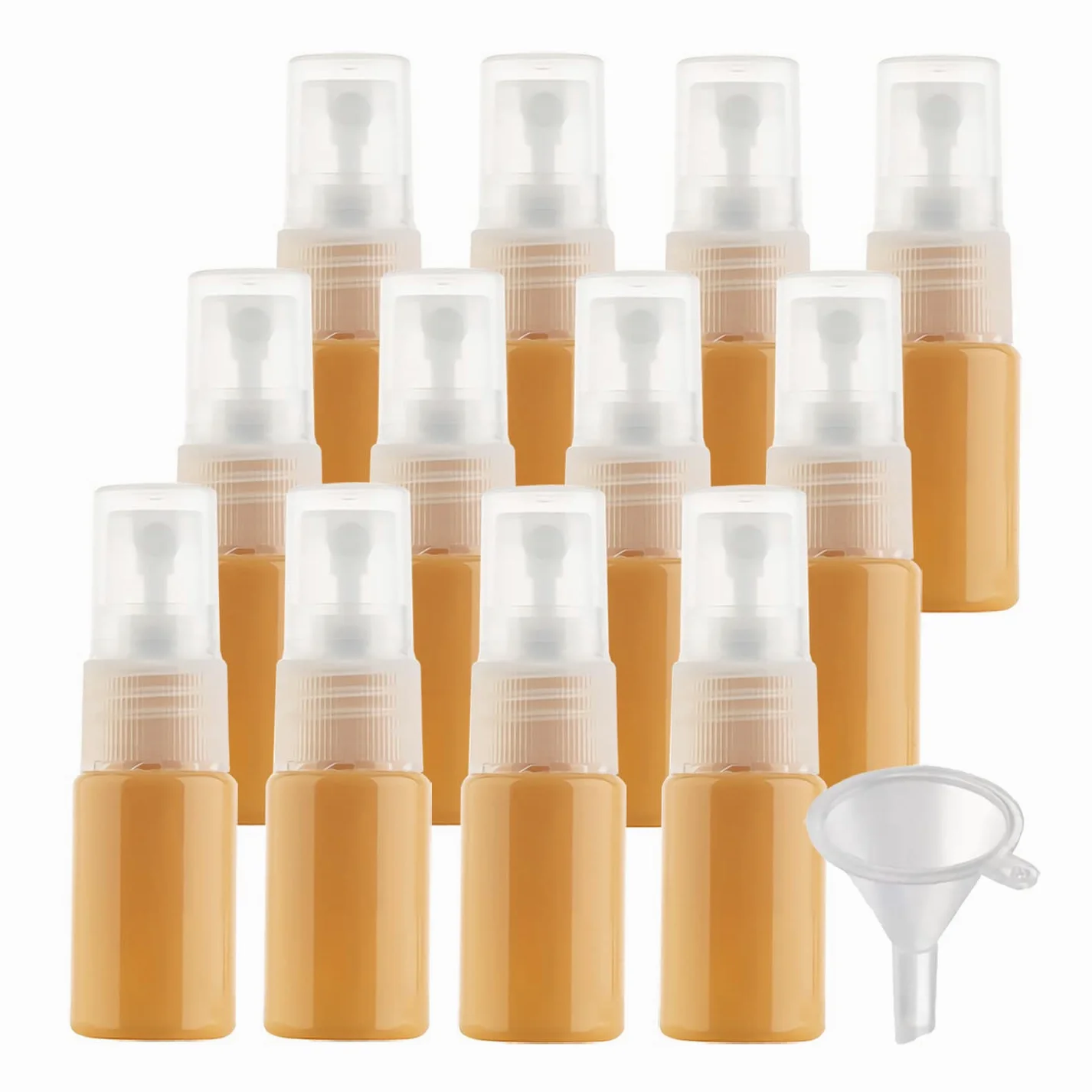 100 Pezzi 10ml Flacone Spray Vuoto Plastica Arancione, Mini Flacone Spray Portatile Riutilizzabile per Nebbia, Bottiglia di Profumo, Cosmetica, Viaggio con 5x Imbuti