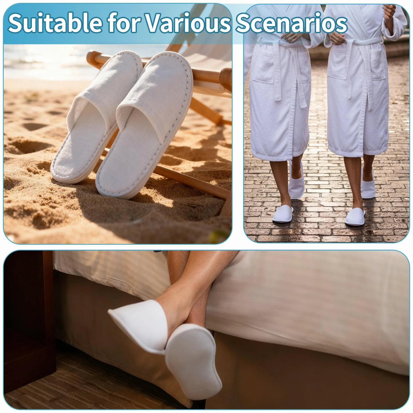 Xerteam 8 Paia Ciabatte Ospitidi, Pattine per Casa, Pantofole da Hotel, Taglia Universale, Unisex, Antiscivolo, Lavabili, Set di Pantofole per Ospiti per Viaggi in Hotel e Spa