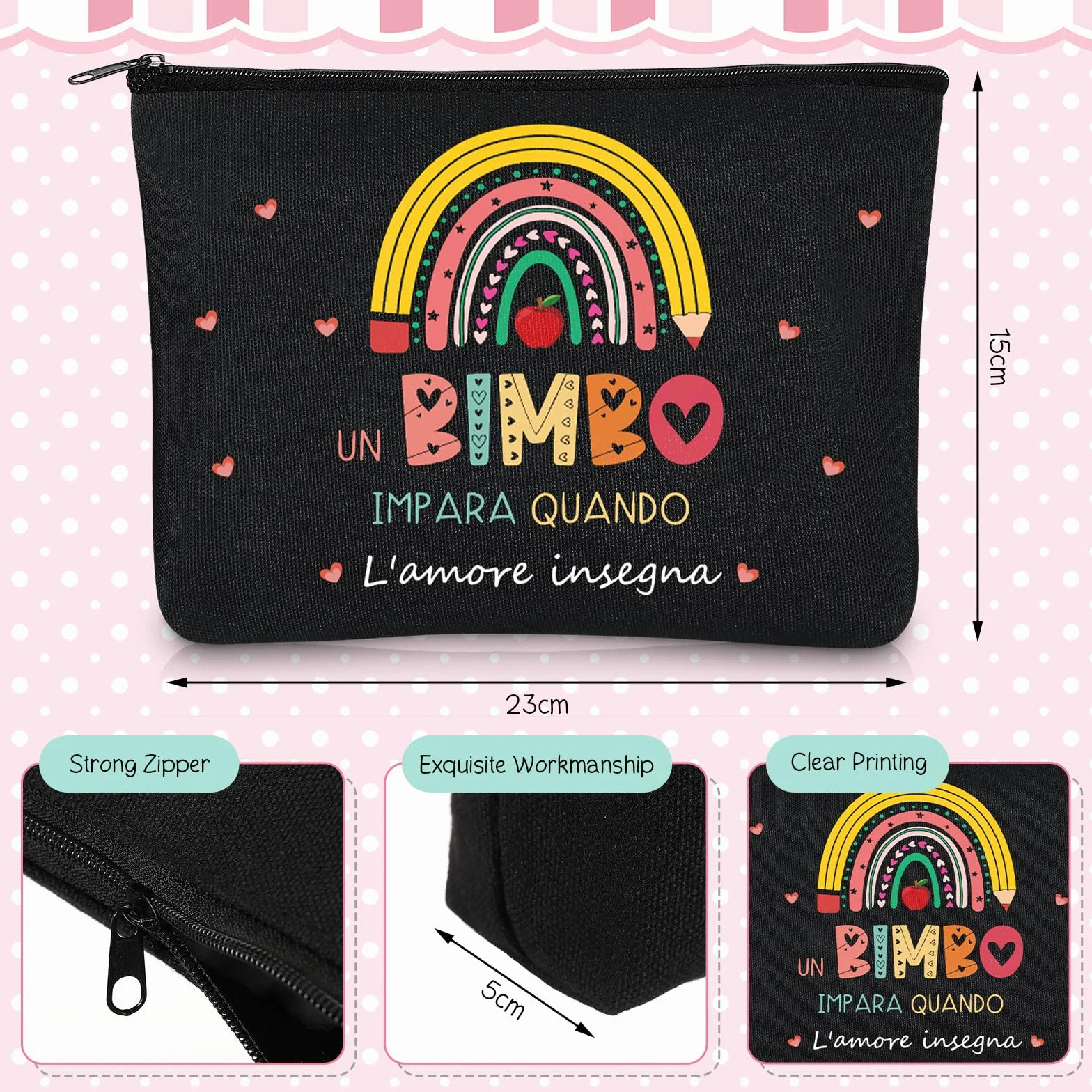 Xuniea Regalo Maestre Pochette Multiuso Fine Anno Idee Regalo Insegnanti per Insegnante Grazie Maestra Portachiavi Segnalibri Borsa per Cosmetici per la Festa dell'Insegnante