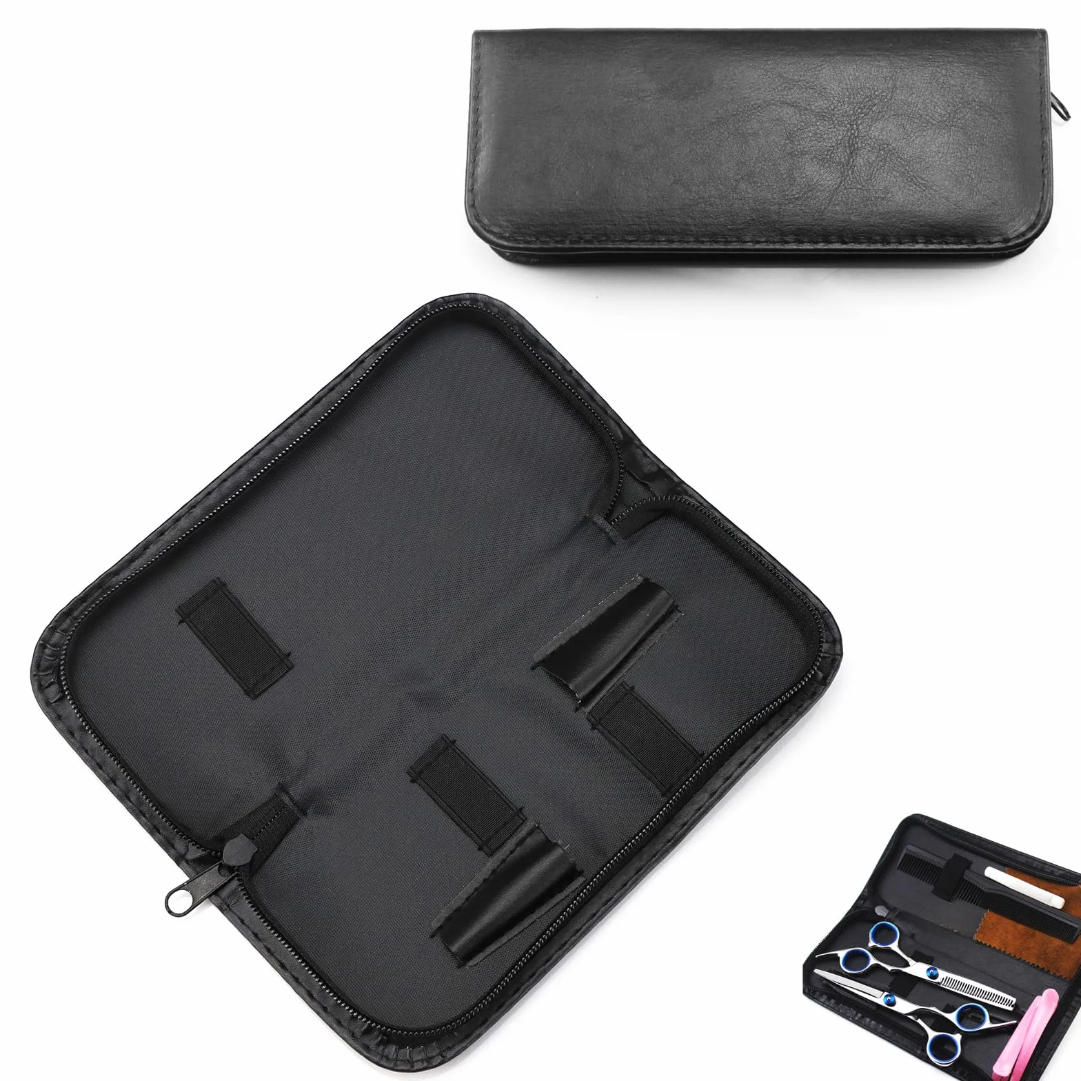 Borsa per Forbici da Barbiere, Borsa da Parrucchiere Borsa Professionale in Pelle con Cerniera Forbici da Parrucchiere Fondina per Attrezzi Borsa per Attrezzi da Barbiere Nera