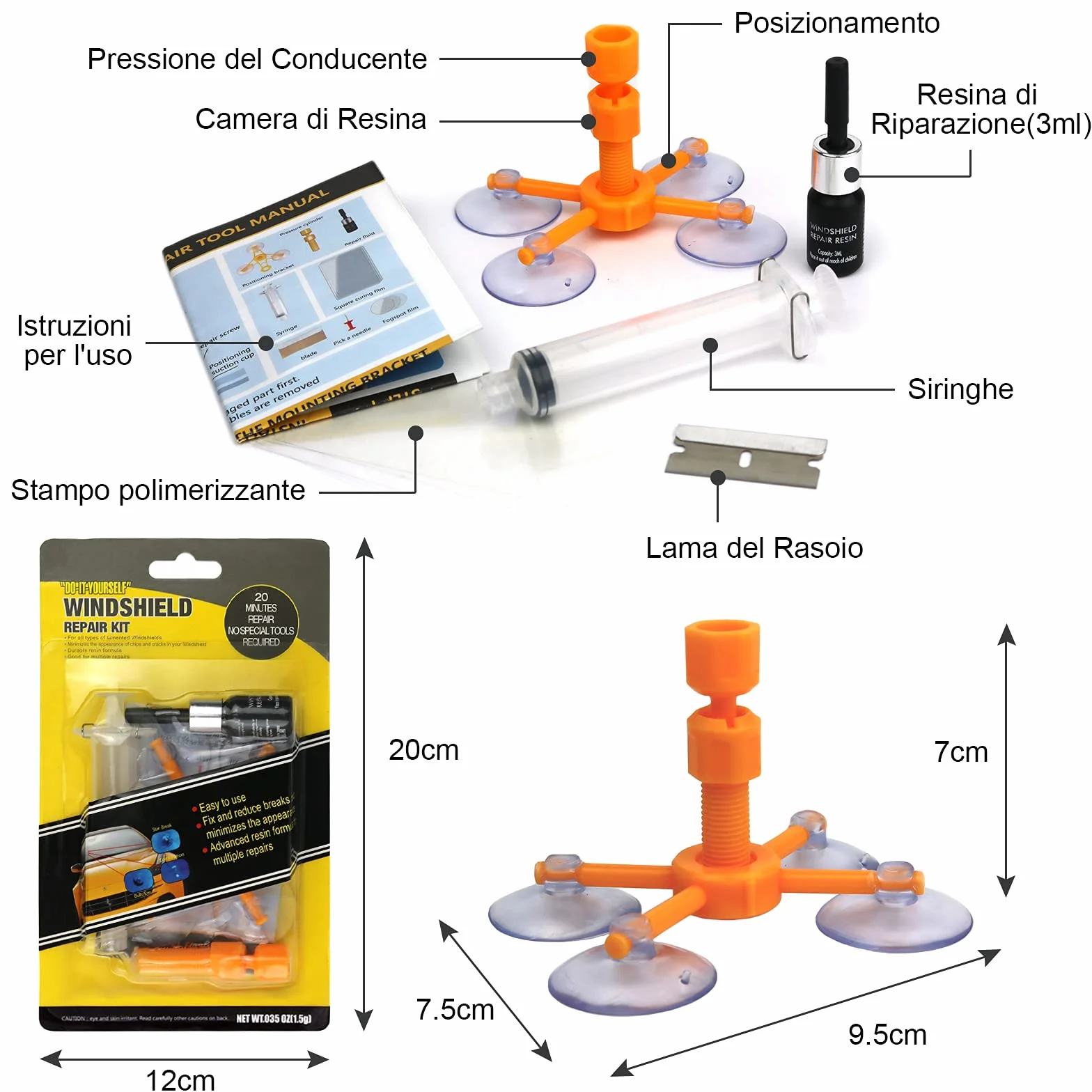 Vanwoke Kit Riparazione Parabrezza Auto con Resina e Siringhe a Pressione per Incrinature, Scheggiature, Fessure e Graffi