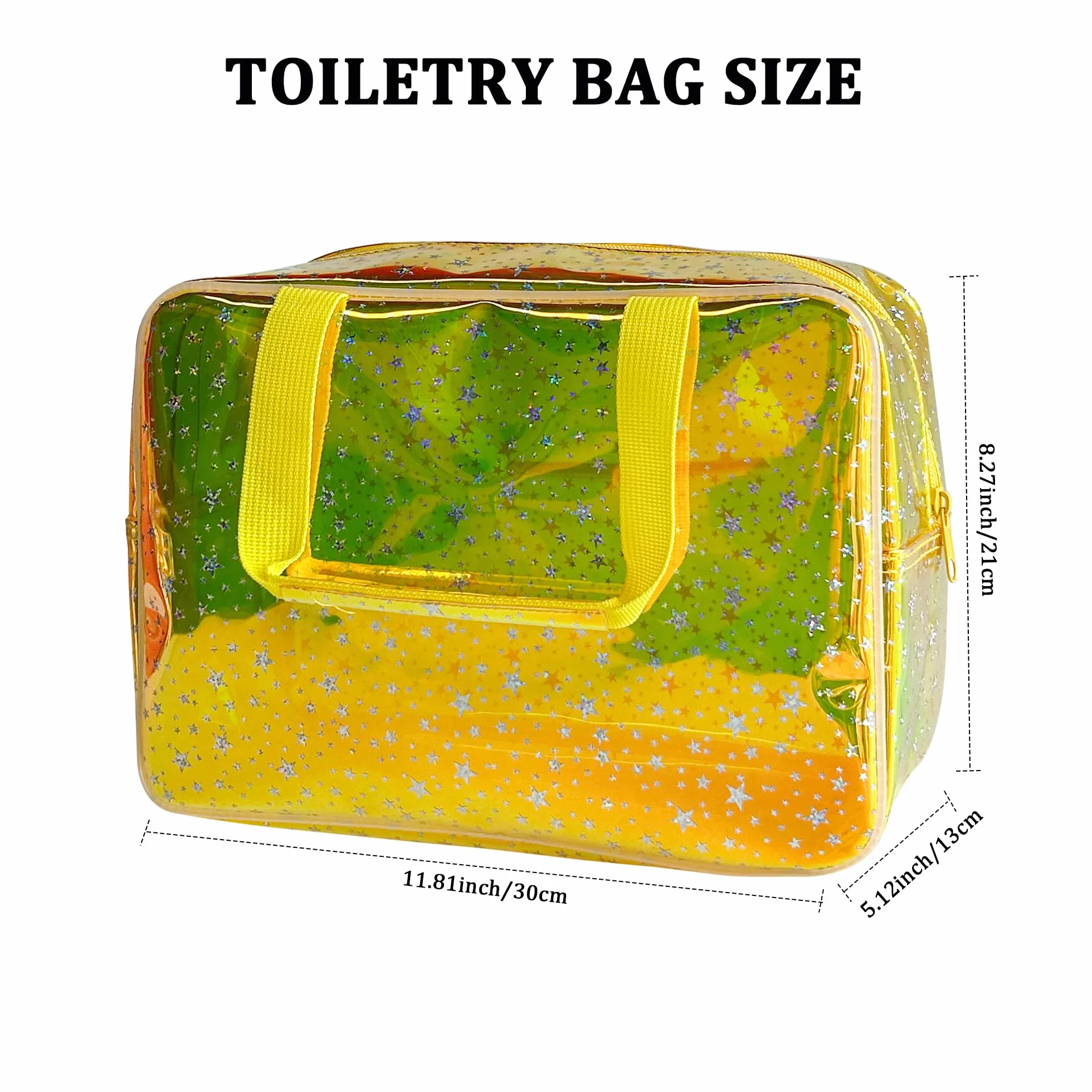 Borsa impermeabile in PVC a forma di stella per trucchi prodotti per la cura del trucco incluso 11,8 "x5.12" x8.26", Giallo laser, 11.81x5.12x8.27inch, Olografico
