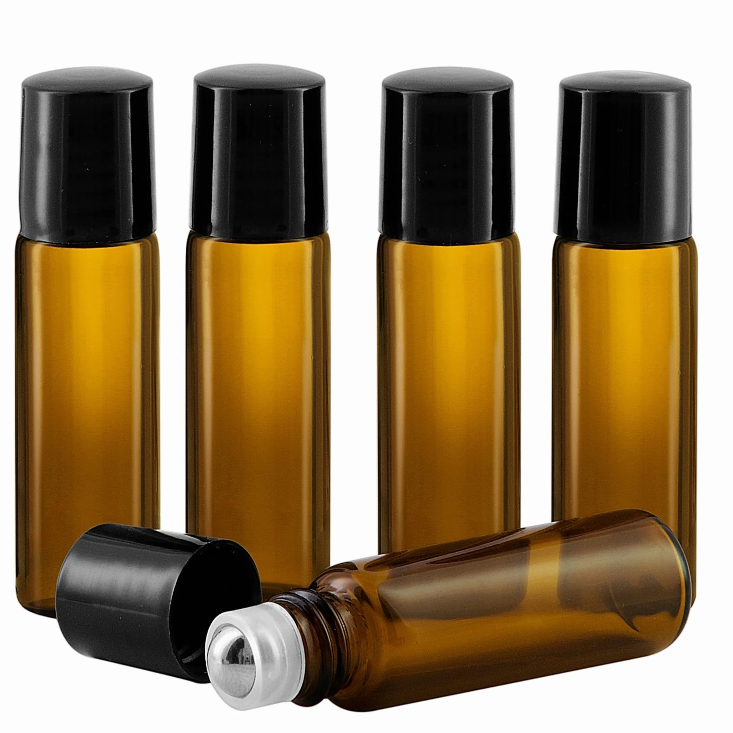 Bottiglie roll on oli essenziali 5ml - 5 confezioni di vetro ambrato riempibile per aromaterapia, profumi o massaggi