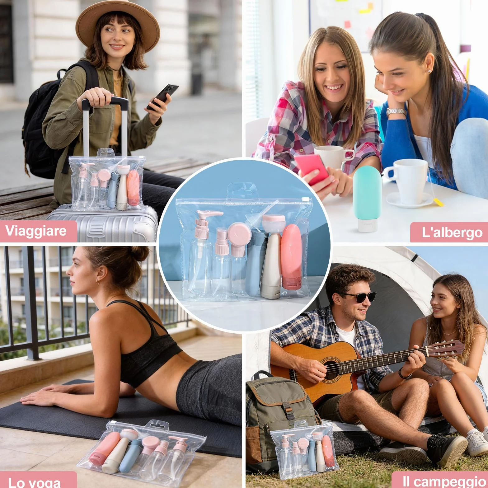 11 Kit Contenitori da Viaggio per Liquidi, Bottiglie da Viaggio in Silicone, Contenitori Viaggio Aereo, Piccole Lattine di Crema, Kit Viaggio Liquidi Flaconi da Riutilizzabili per Shampoo Lozione
