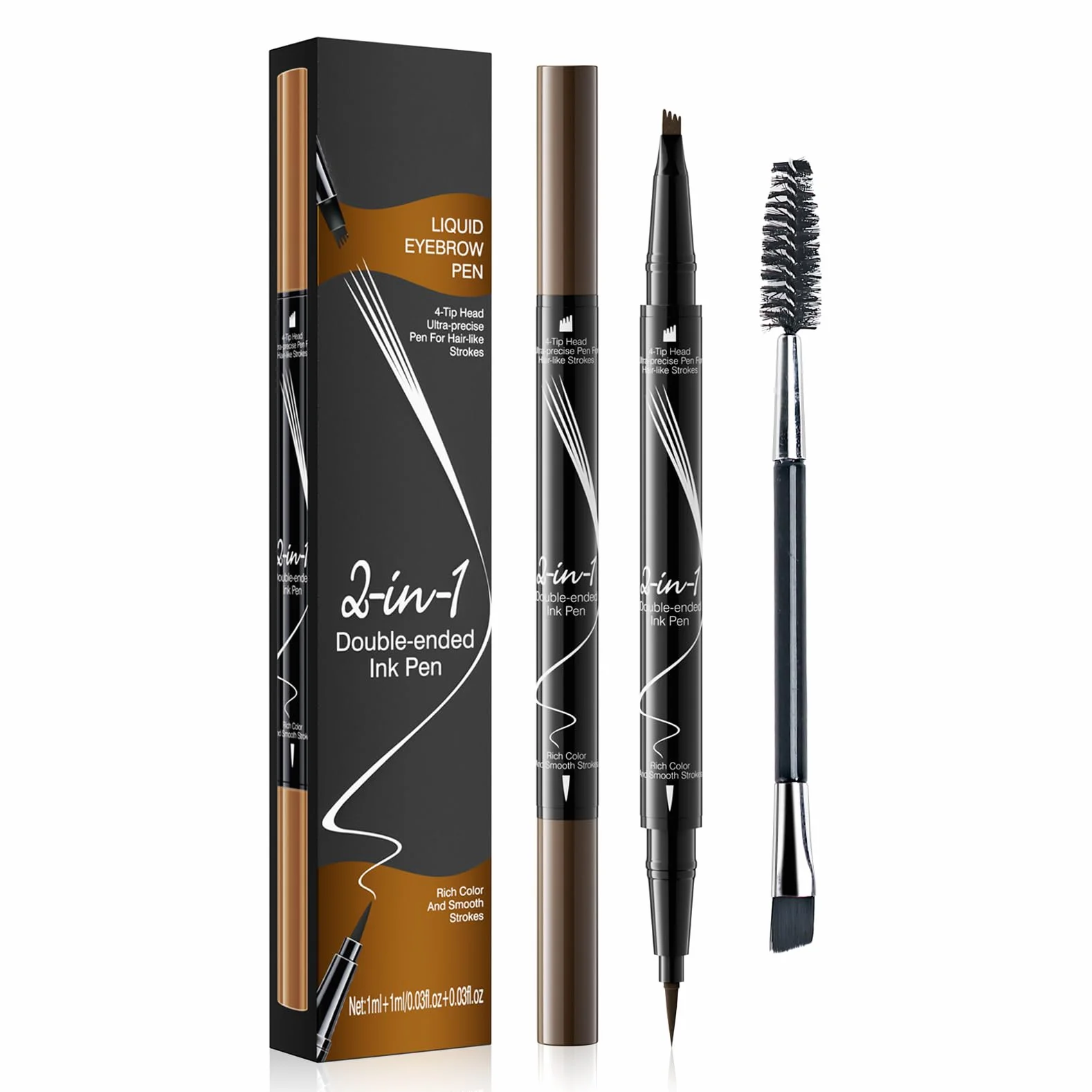Matita per sopracciglia impermeabile, matita per sopracciglia microblading 2 in 1 a doppia estremità, lunga durata, anti-sbavature Penna per sopracciglia liquida ad asciugatura rapida (Marrone scuro)