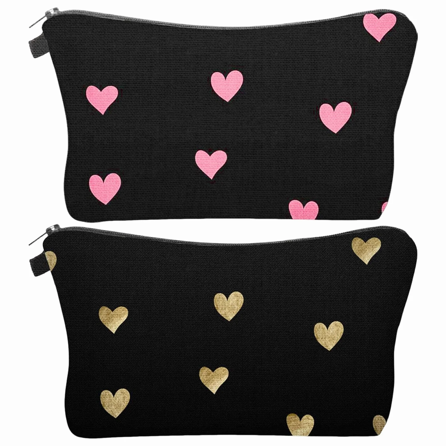 Borsa Per Cosmetici Stampata A Forma Di Cuore Da 2 Pezzi, Borsa Per Cosmetici Da Viaggio Portatile, Mini Borsa Per Cosmetici, Portamonete Con Cerniera, Borsa Per Articoli Da Toilette