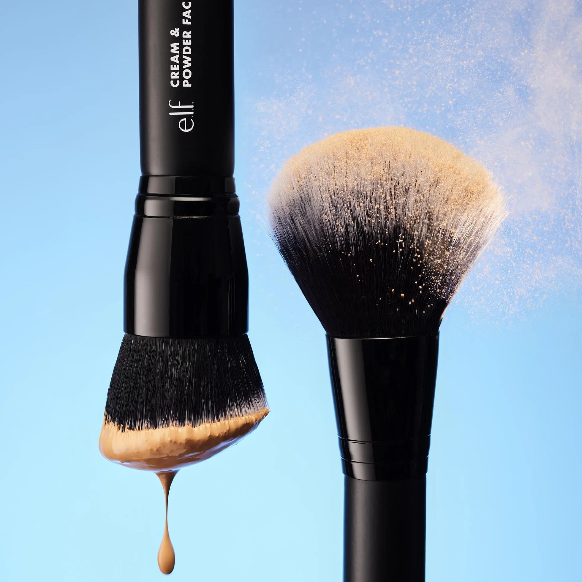 e.l.f. Dual-Ended Cream + Powder Brush, pennello per make-up due in uno, crea uno splendido effetto aerografo, prodotto vegano e non testato sugli animali