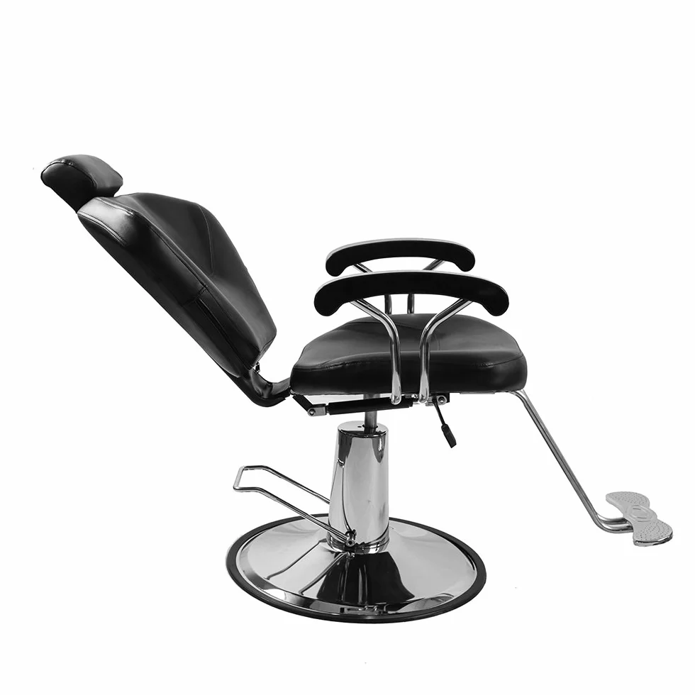 Sedia da Parrucchiere, Sedia da Barbiere Reclinabile Idraulica In Pelle PU a 360° Con Poggiapiedi Cromato per Salone Professionale E Casa, 90 x 65 x 100 cm, Nero