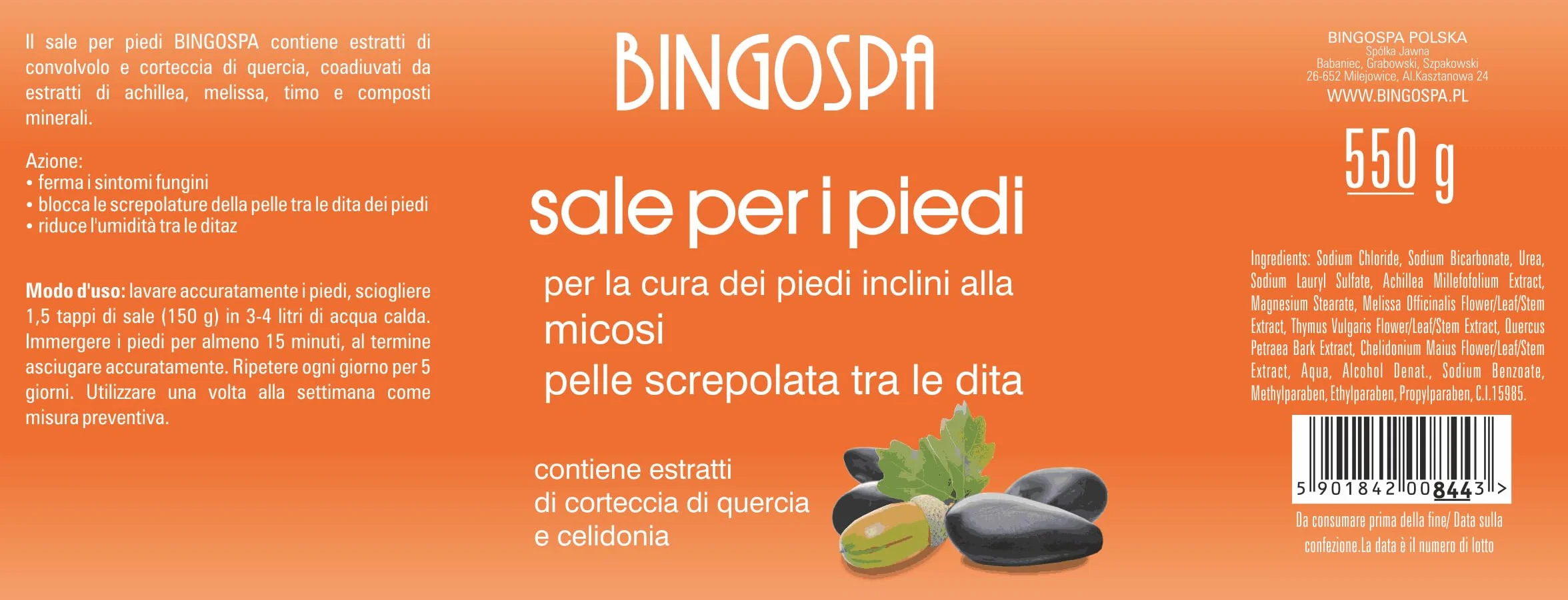 Sale per i piedi per la cura dei piedi inclini alla micosi e pelle screpolata tra le dita 550g BINGOSPA
