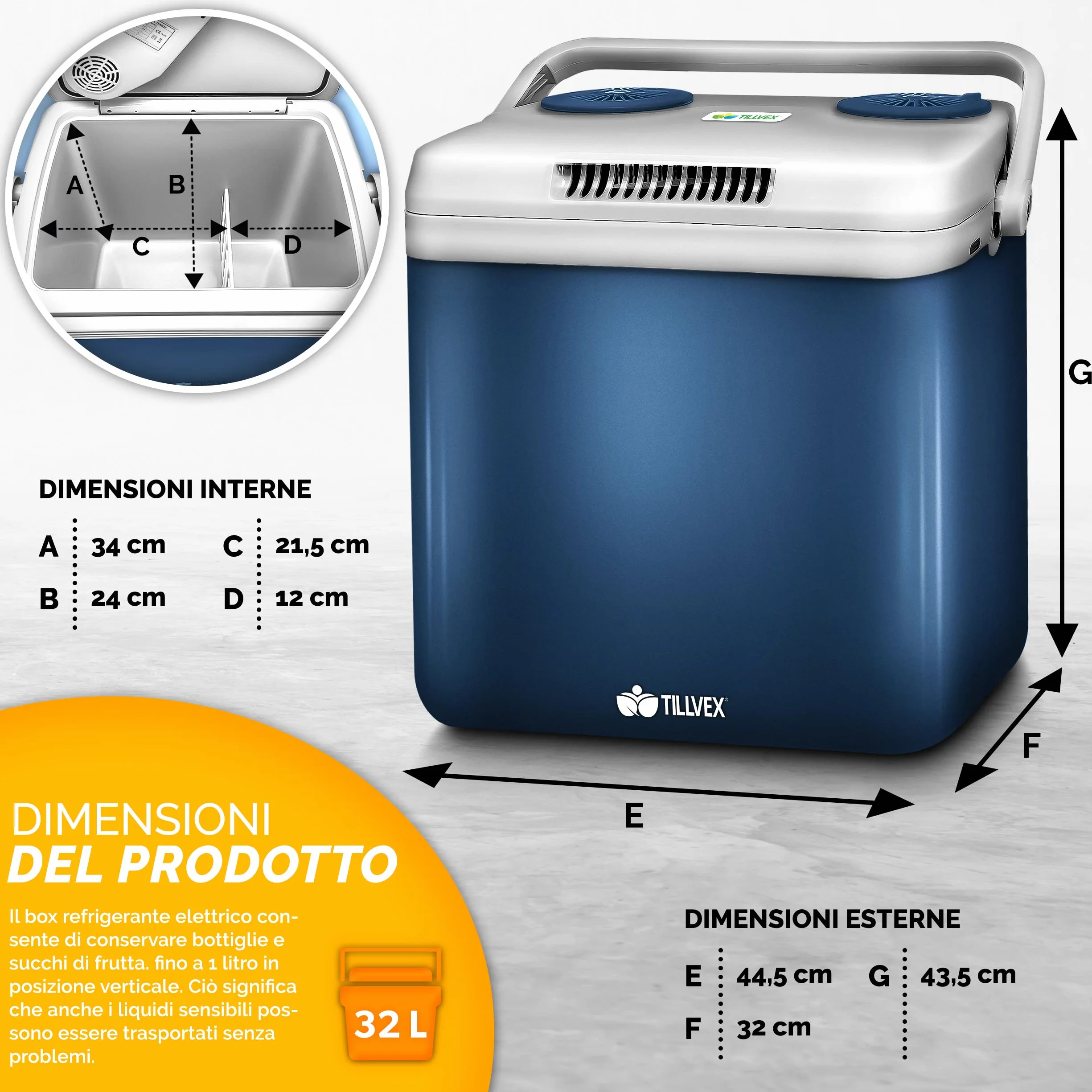 tillvex Frigorifero Elettrico Portatile 32L Mini-frigorifero 230V 12V Campeggio