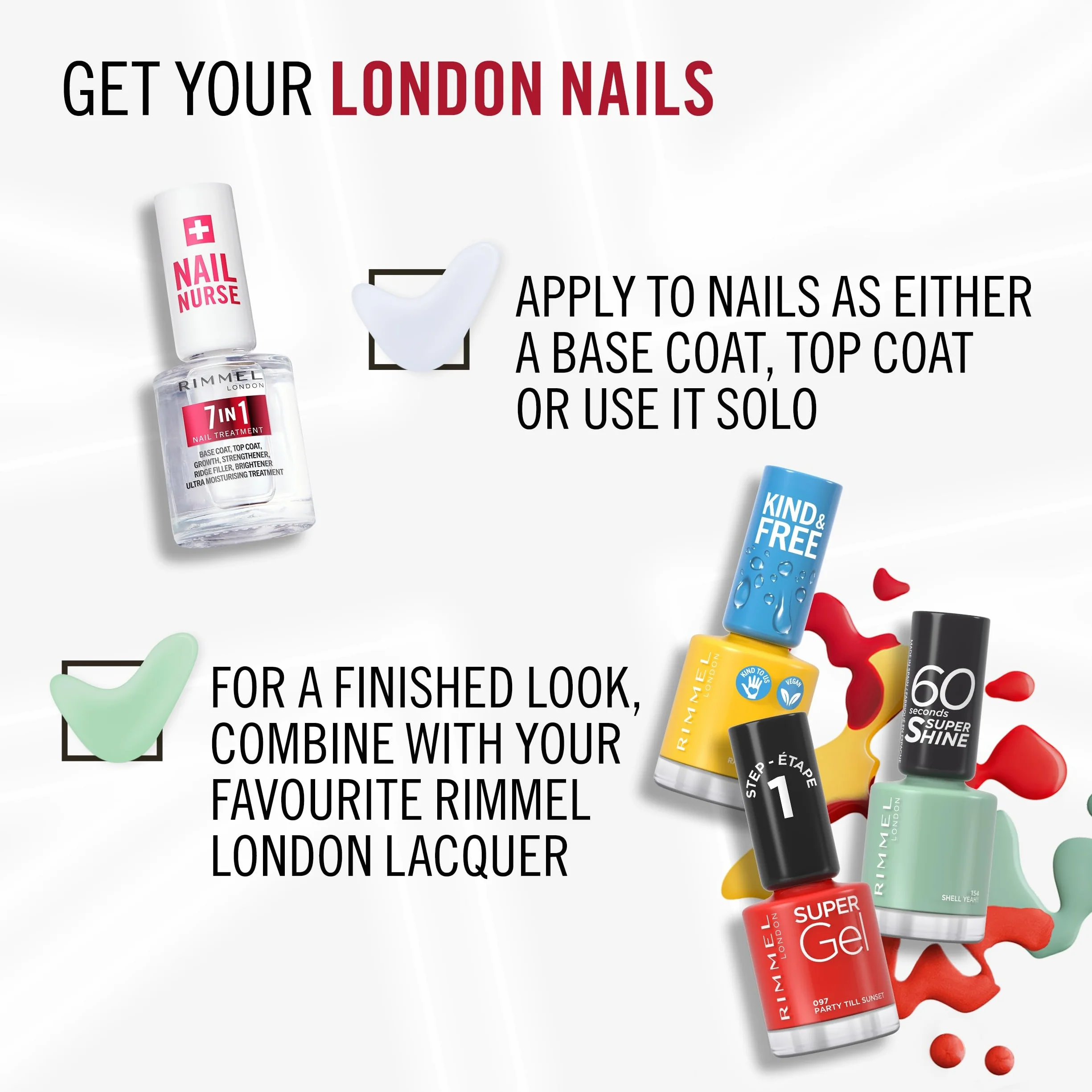 Rimmel London Nail Care Base & Top Coat 7 in 1 Rinforza 12ml