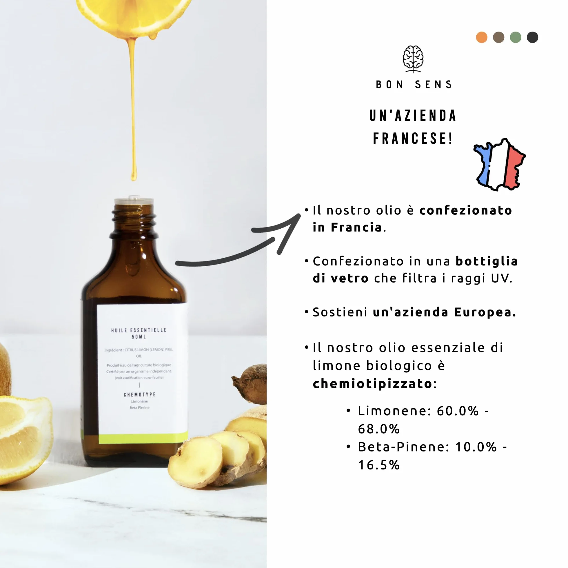 Olio Essenziale di Limone BIO 50ml 100% Puro Naturale Coltivato in Italia Grado Alimentare