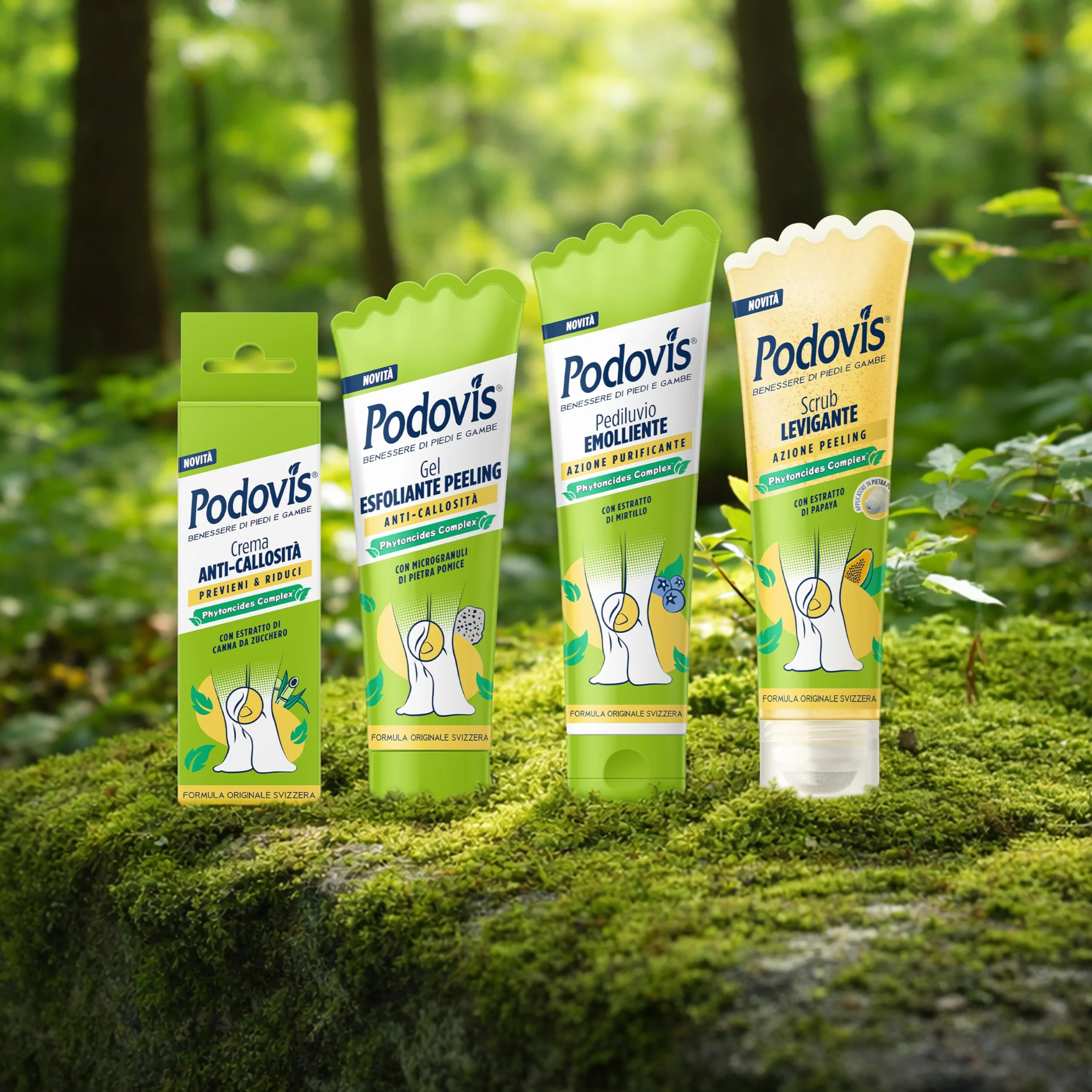 Podovis, Pediluvio Emolliente - Effetto Velluto, Piedi Morbidi e Lisci, Rimozione Calli e Duroni, Elimina gli Ispessimenti della Pelle, Effetto Massaggiante ed Esfoliante, 150 ml