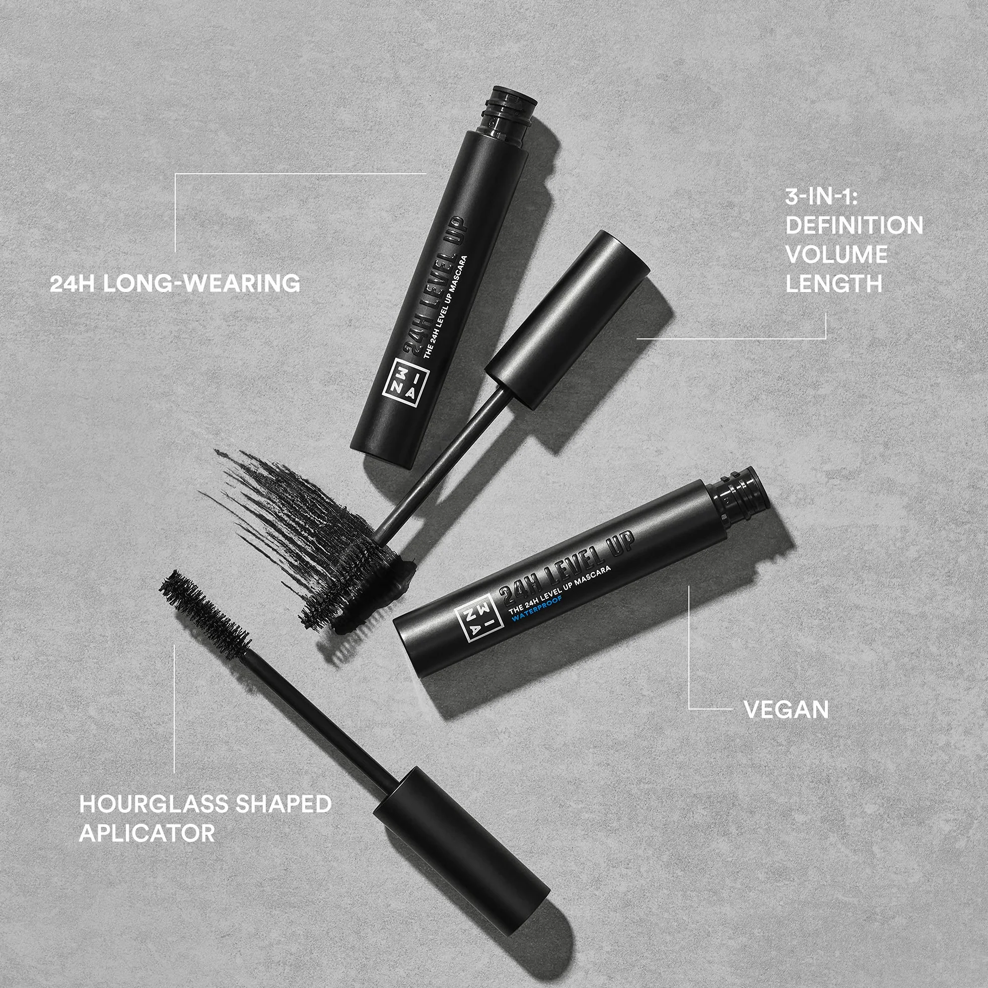 3INA MAKEUP - The Color Pen Eyeliner 575 + The 24h Level Up Mascara 900 + The 24h Pen Eyeliner 900 - Eyeliner Marrone Lunga Durata - Mascara Nero Ciglia Lunghe - Eyeliner Nero - Vegan - Cruelty Free