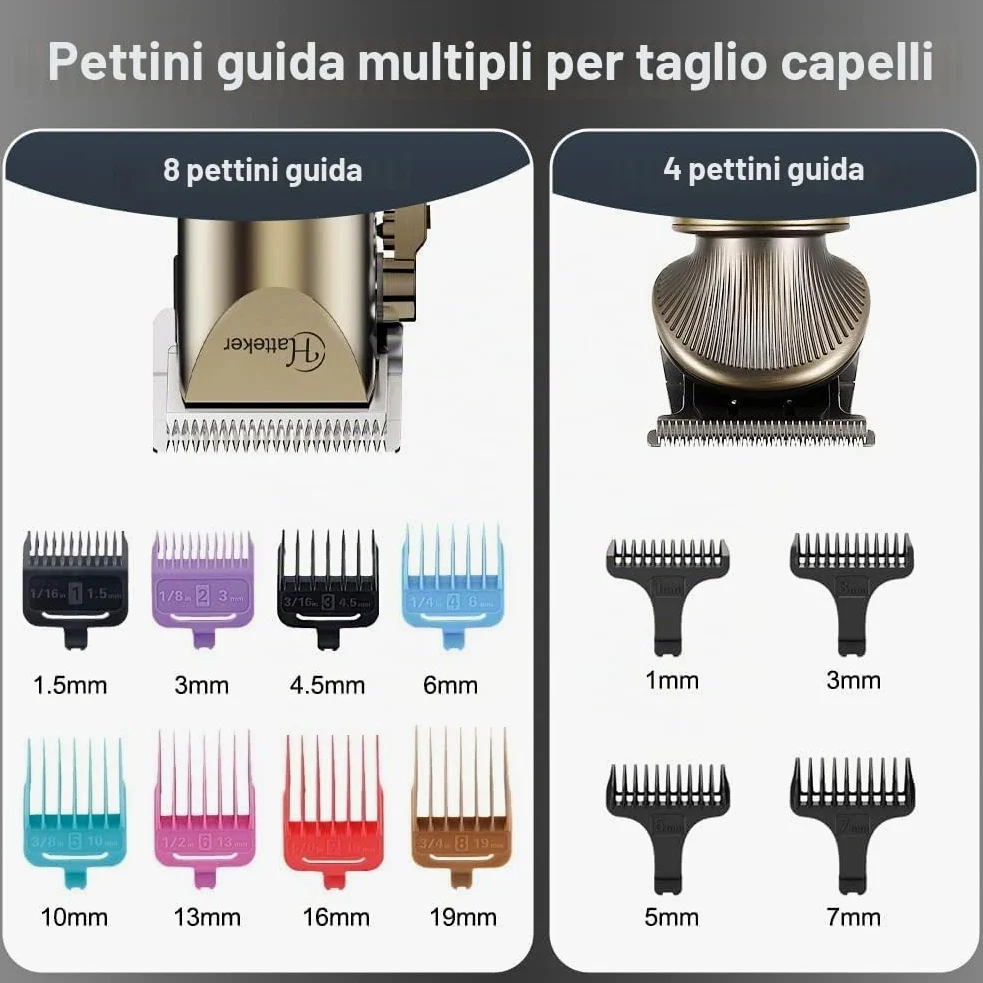 Hatteker Professional Hair Clipper e T-Blade Trimmer Set Per Gli Uomini Cordless Ricaricabile Barber Clipper Beard Nose Hair Trimmer Multipurpose Grooming Kit Display LED (Oro)