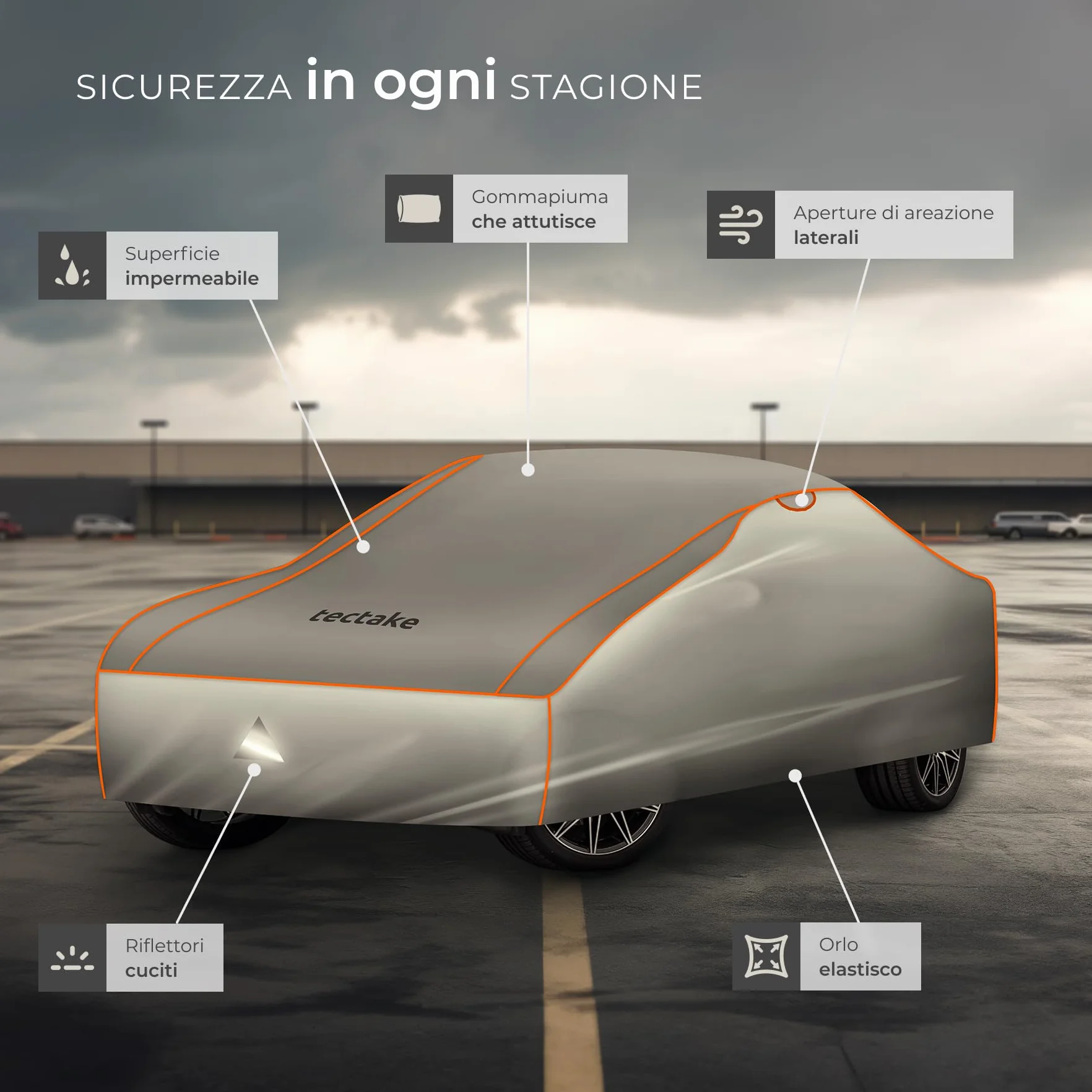 Copriauto Antigrandine Impermeabile Strato Gommapiuma 4 mm 3 Cinghie Tensione Regolabili L (483x178x120 cm)