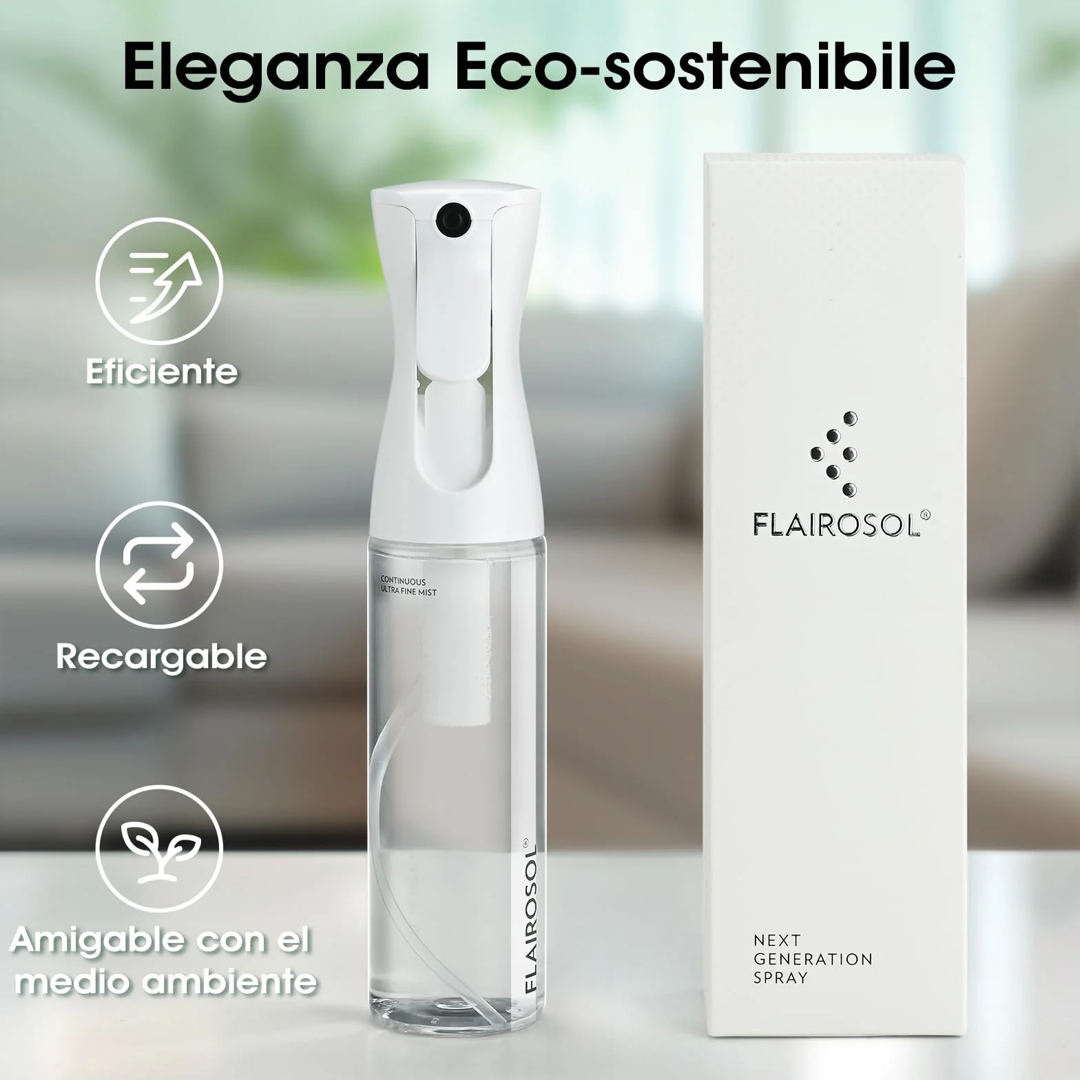 FLAIROSOL Flacone Spray Nebulizzatore per Capelli Ricci 300ml, Spruzzino Acqua Continua Fine Ricaricabile
