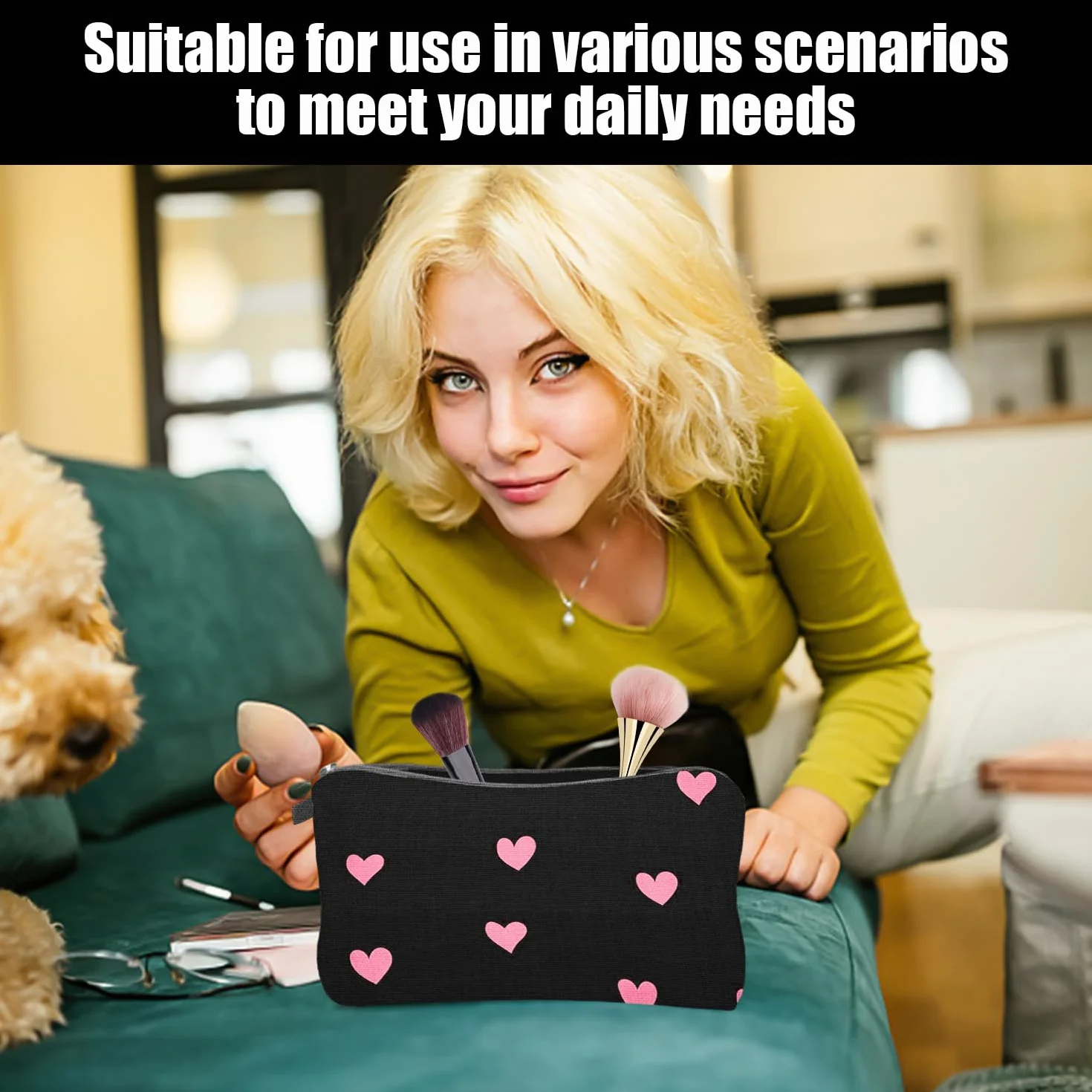 Borsa Per Cosmetici Stampata A Forma Di Cuore Da 2 Pezzi, Borsa Per Cosmetici Da Viaggio Portatile, Mini Borsa Per Cosmetici, Portamonete Con Cerniera, Borsa Per Articoli Da Toilette