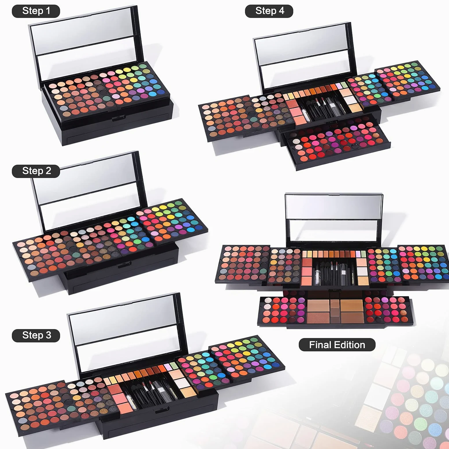 Valigetta per trucco professionale tutto in uno, per donne e ragazze, 186 colori | Valigetta per il trucco imbottita, set di ombretti in tutti i colori, come regalo per Natale, compleanno, San Valentino