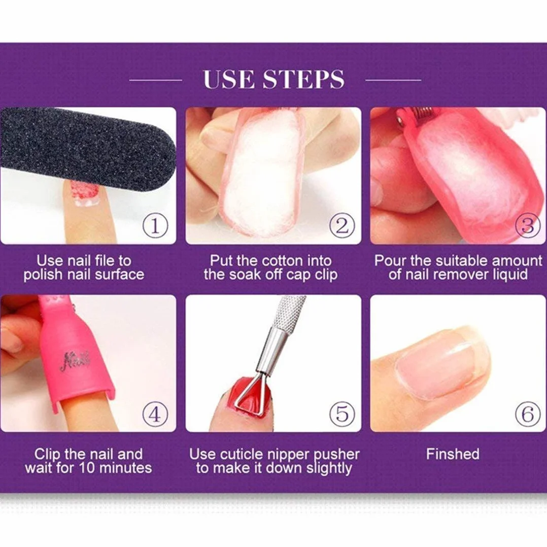 Clip per Rimuovere lo Smalto, Acrilico Chiodo Arte Berretto Gel Dello Smalto Strumento per Avvolgere le Unghie per Manicure UV Rimozione Clips Nail Polish Remover