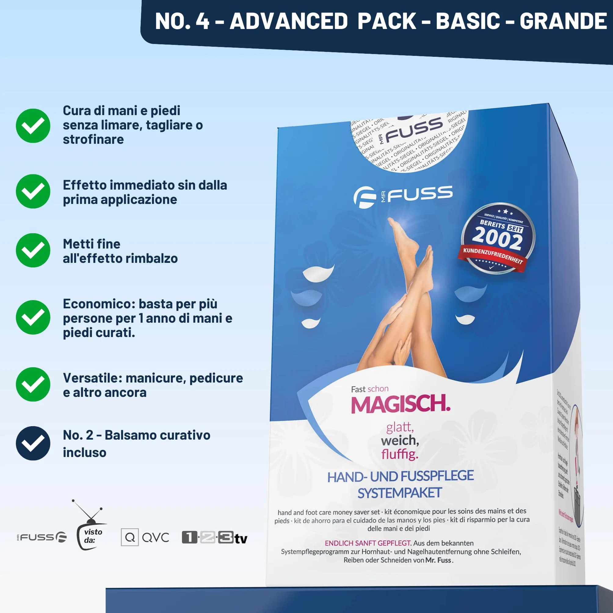 Mr. Fuss Soluzione attiva n. 4 Advanced Pack (grande) | rimuove i calli senza levigatura o sfregamento | Set di 4 pezzi per la rimozione di calli e cuticole