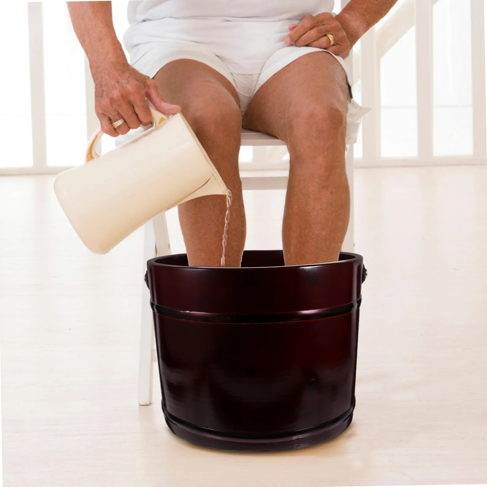 Secchio Sicura e Durevole in Legno Massello Manico , Vaschetta per Pediluvio e Relax per Bagno Piedi per Pediluvi Domestici