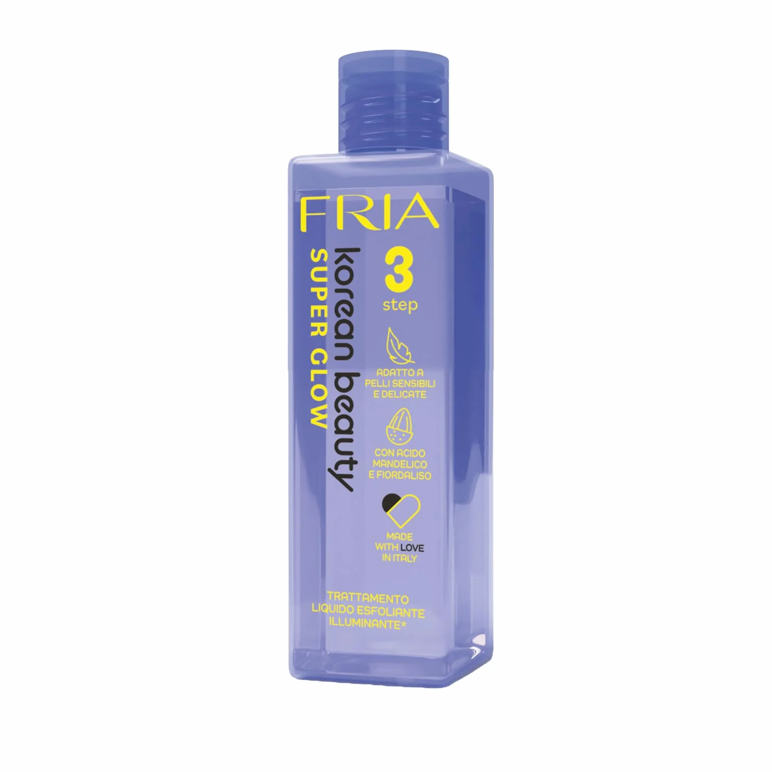 Fria Korean Beauty Trattamento Liquido Esfoliante Illuminante Super Glow, Adatto a Pelli Sensibili e Delicate, Con Acido Mandelico e Fiordaliso, Confezione da 150ml
