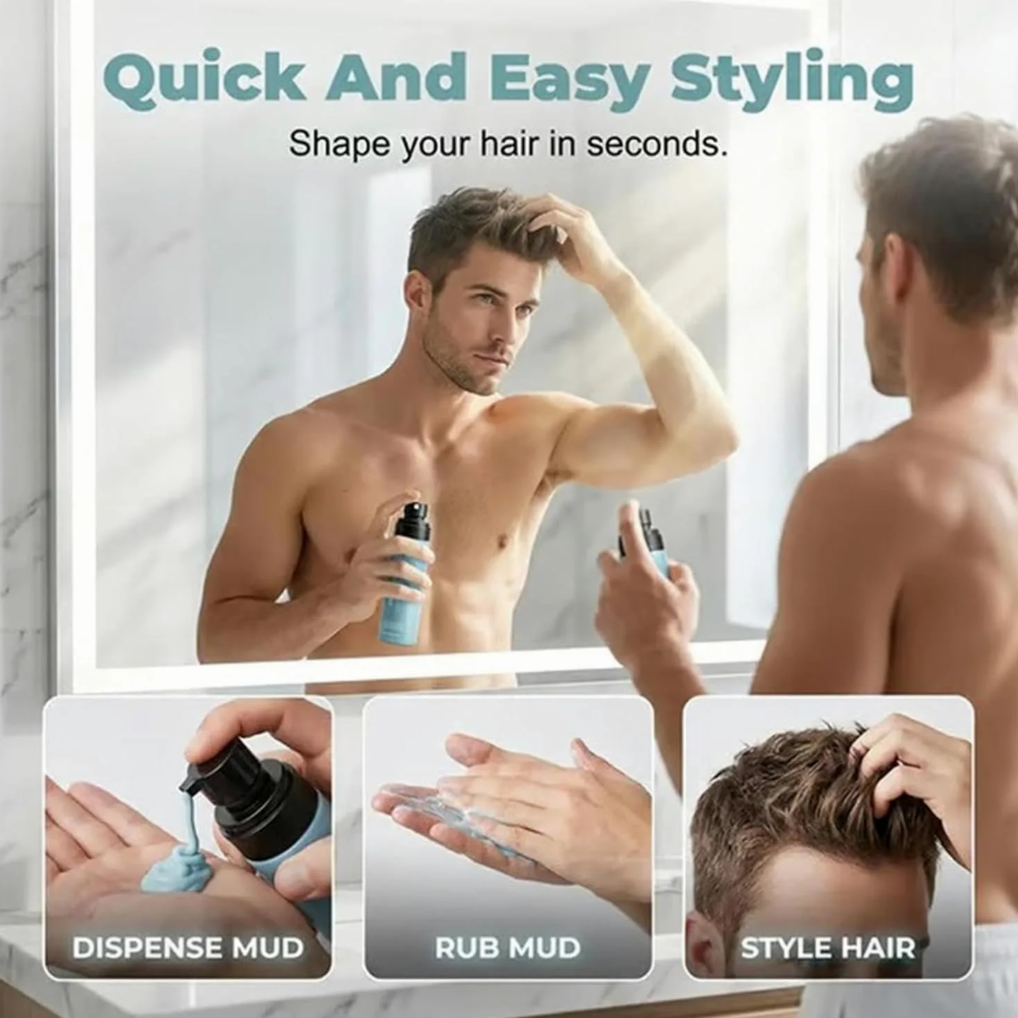 Argilla liquida opaca ad asciugatura rapida per definire i capelli, Argilla liquida opaca ad asciugatura forte per definire i capelli, Spray modellante effetto fango 150 ml, Tenuta extra forte