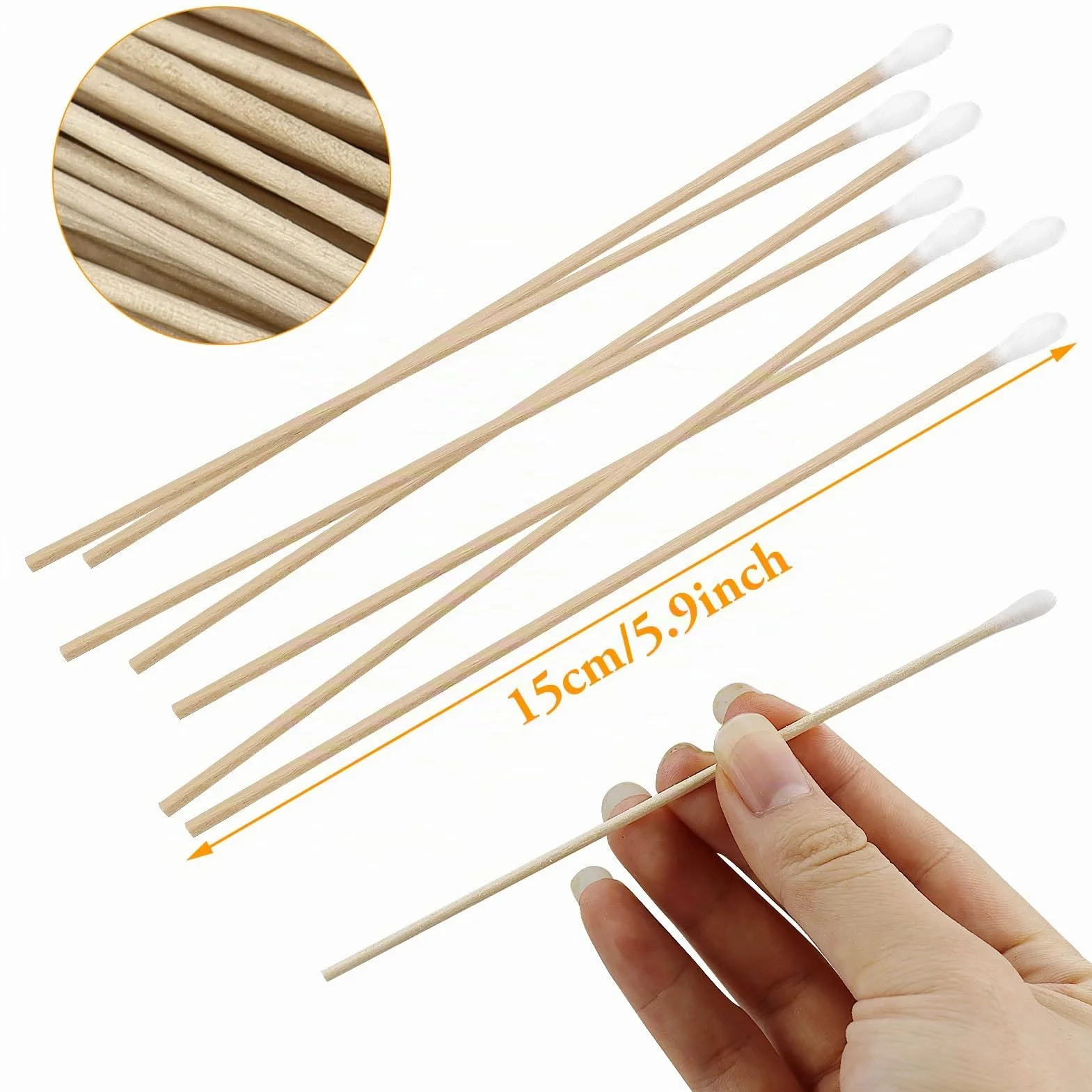 200 pezzi Tamponi di cotone in legno, tamponi di cotone da 15 cm, tamponi di pulizia lunghi ecologici per strumenti cosmetici di trucco Tastiera e fotocamera