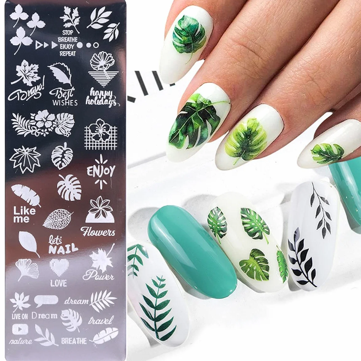 6 Pezzi Set di Nail Art Stamping Stampini, Nail Art Template Stencil Piatti Piastra per Unghie, Unghie e Timbro Stamper Scraper Manicure per Unghie