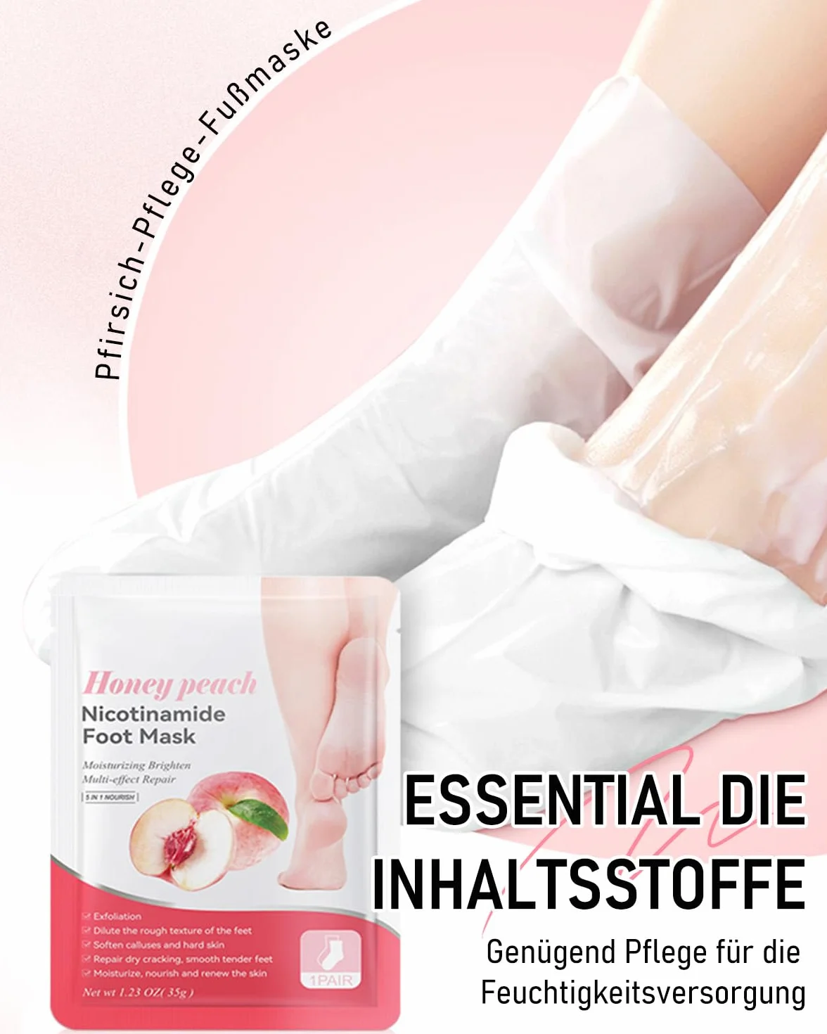 6 paia di maschere per piedi di pesca con niacinamide, idratanti e riparanti, peeling contro calli e pelle secca, maschera per piedi morbidi e delicati