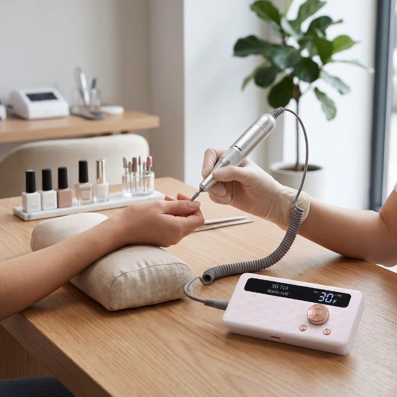 Generic Lima per Unghie Wireless con velocità Regolabile e Kit Completo di Accessori per Uso Domestico e in Viaggio Design Leggero (DMJTZ-SG713-Bianco)