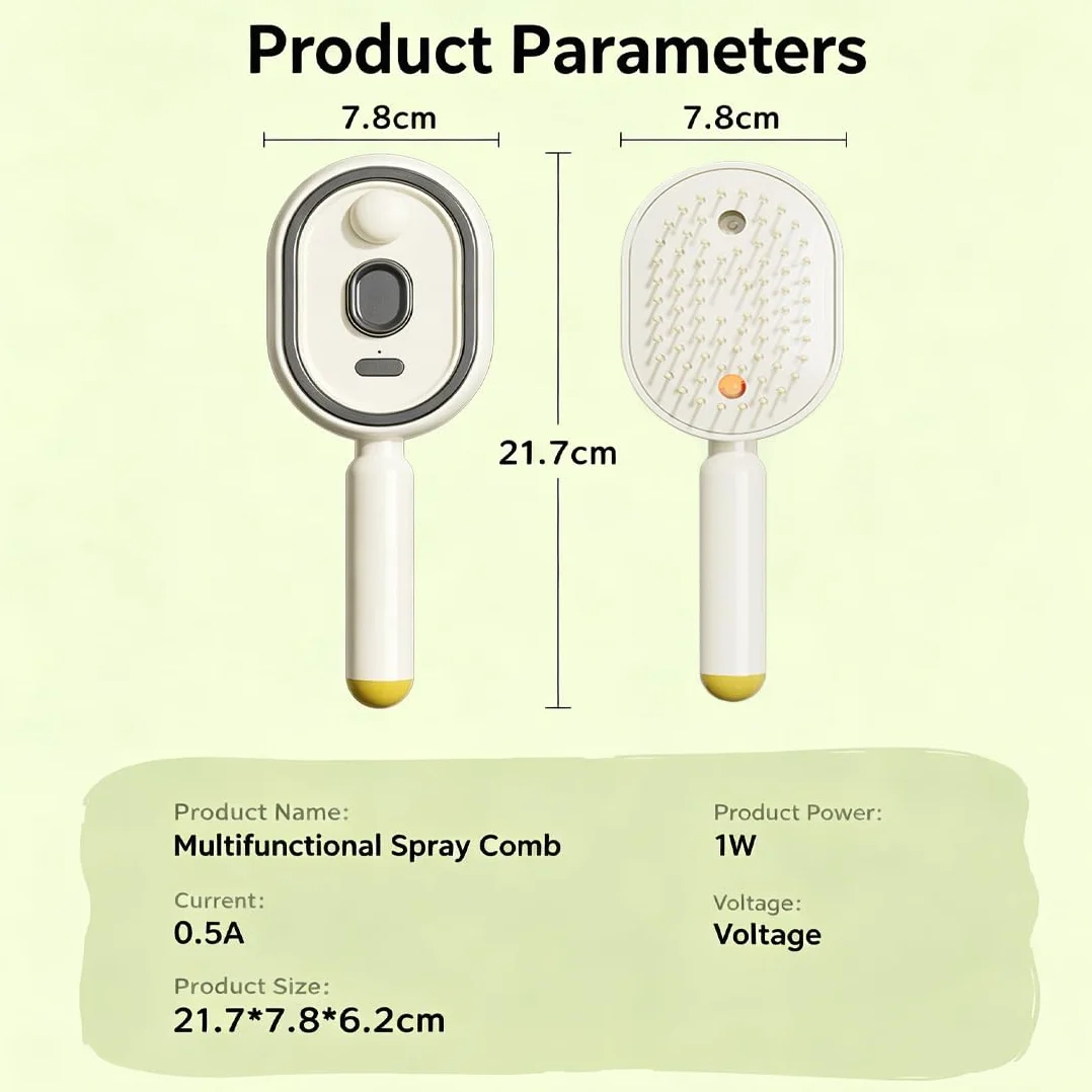 Electric Hair Brush with Water Spray Vibration Misting Detangling Comb Red Light Air Cushion Massage for Wet Dry Hair Beige