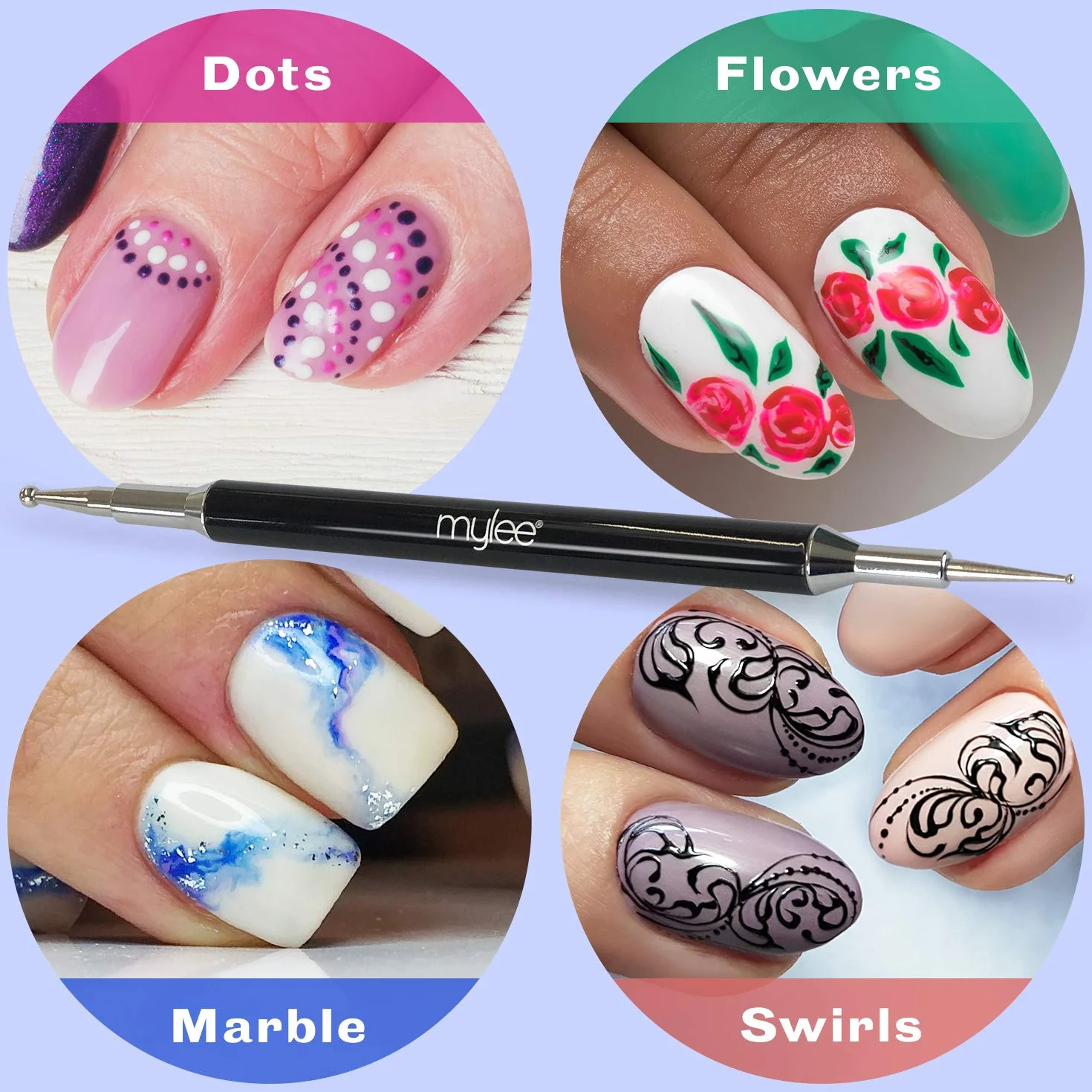 Mylee Nail Art Penna per Punteggiatura unghie - Gemme, decalcomanie e cristalli, accessorio per manicure professionale, doppia punta