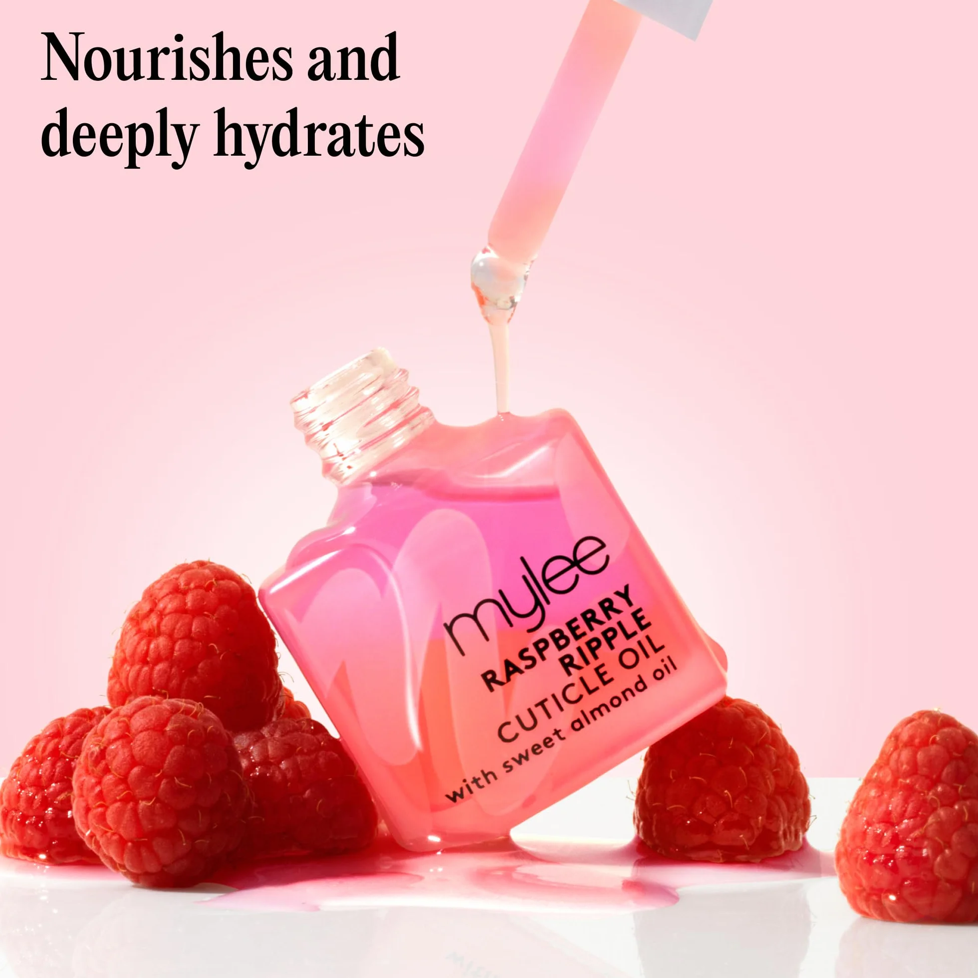 Mylee Olio per Cuticole Raspberry Ripple 10ml - Formula Nutriente Bi-Fase con Oli di Mandorle Dolci, Macadamia e Jojoba - Idrata e Rigenera le Unghie - Vegan e Senza Crudeltà