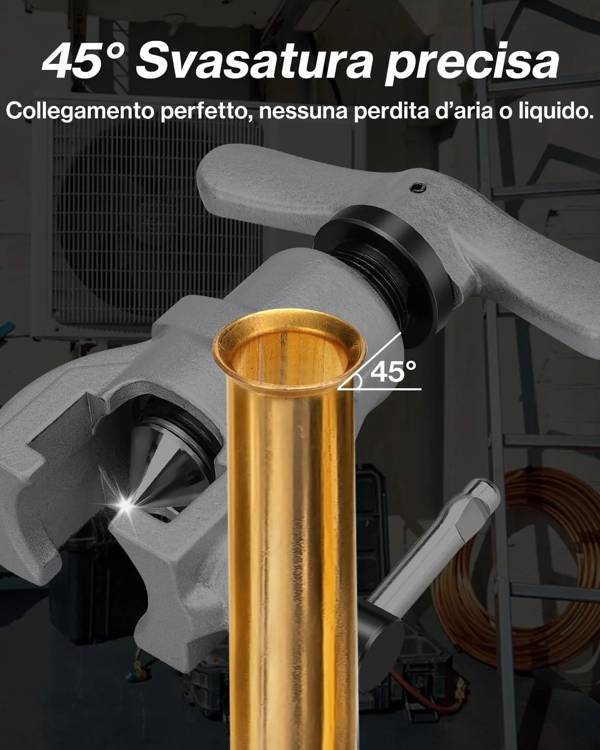 Cartellatrice per Tubi in Rame 3/16"-3/4" Svasatura 45° Acciaio 45# Manico a T Scorrevole