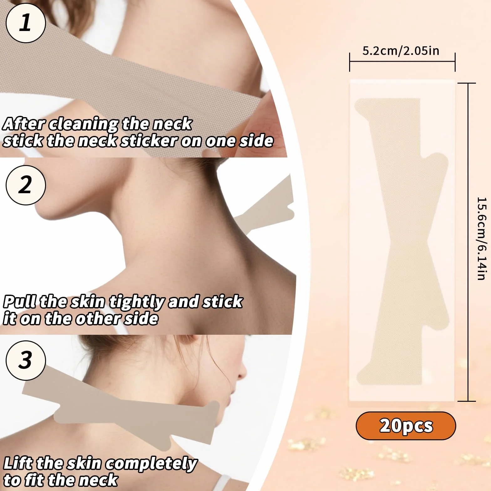 20pz Invisibili Istantanei Nastro Sollevamento Collo, Riutilizzabili Elastiche Cerotti Antirughe Collo Impermeabili e Traspiranti Nastro Sollevamento Viso da Usare Prima Trucco