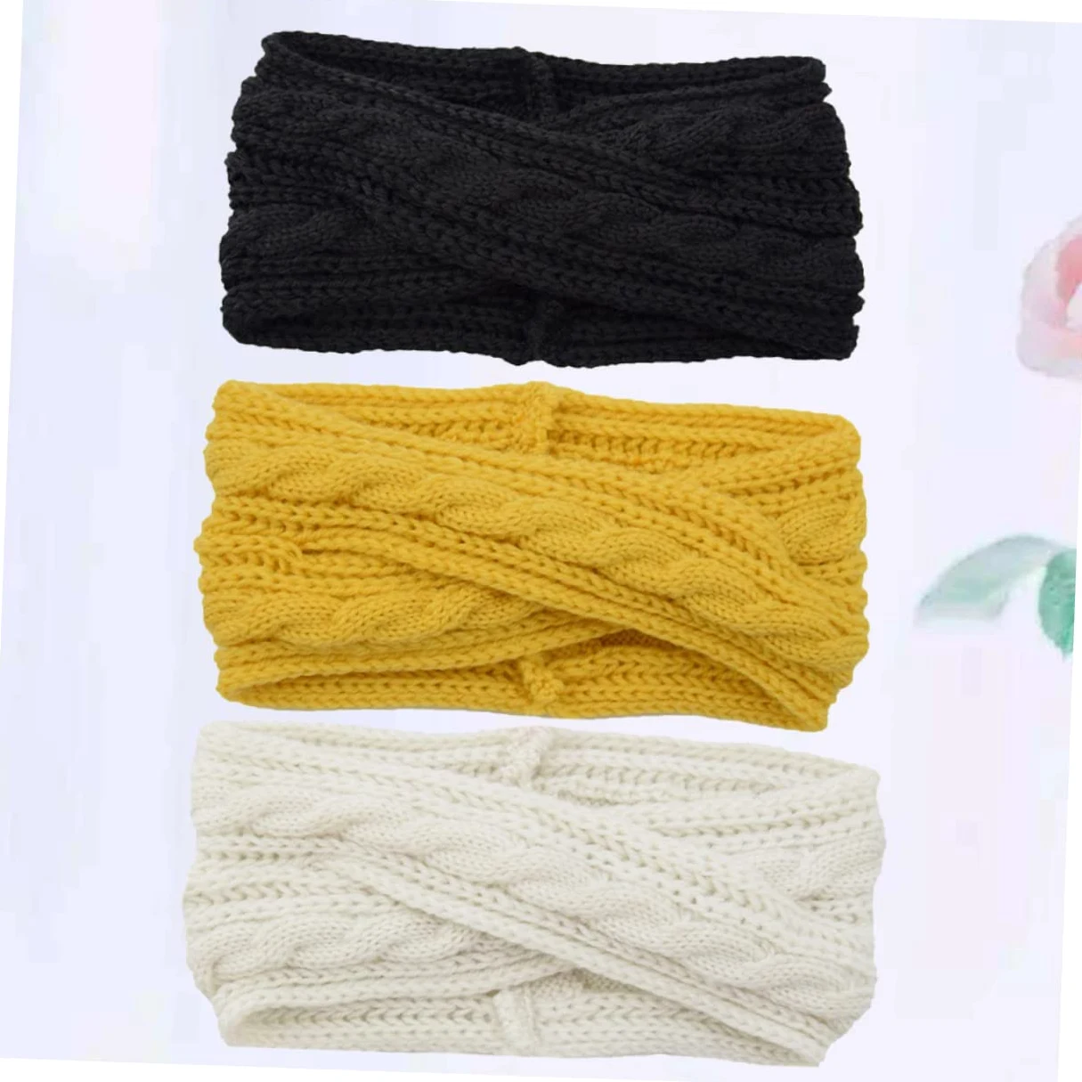 FRCOLOR 6pezzi Fasce Per Lana Tricotata Di Cerchietti Incrociati Nero Bianco e Giallo Per Donne Accessori Versatili Per Acconciature e Benessere Per Trucco e Spa