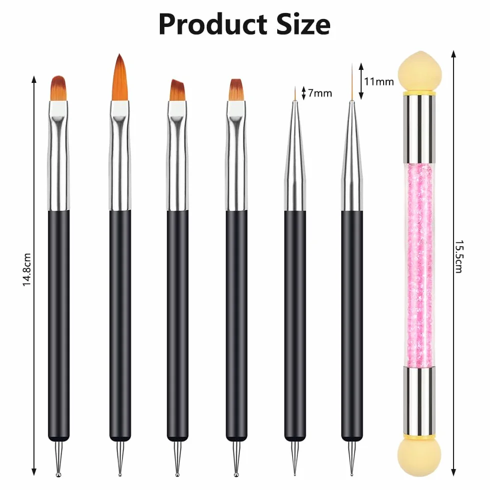 Pennelli Nail Art Set di Pennelli, 6 Pezzi Pennelli e Spugna di Pennellino, per Unghie in Gel per Disegnare DipingereLlinee e Fiori per Nail Art per Il Design Delle Unghie
