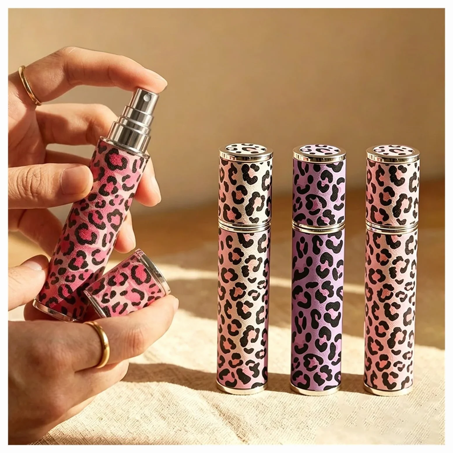 Flacone di profumo in pelle Atomizzatore di profumo in pelle con stampa leopardata da 10 ml