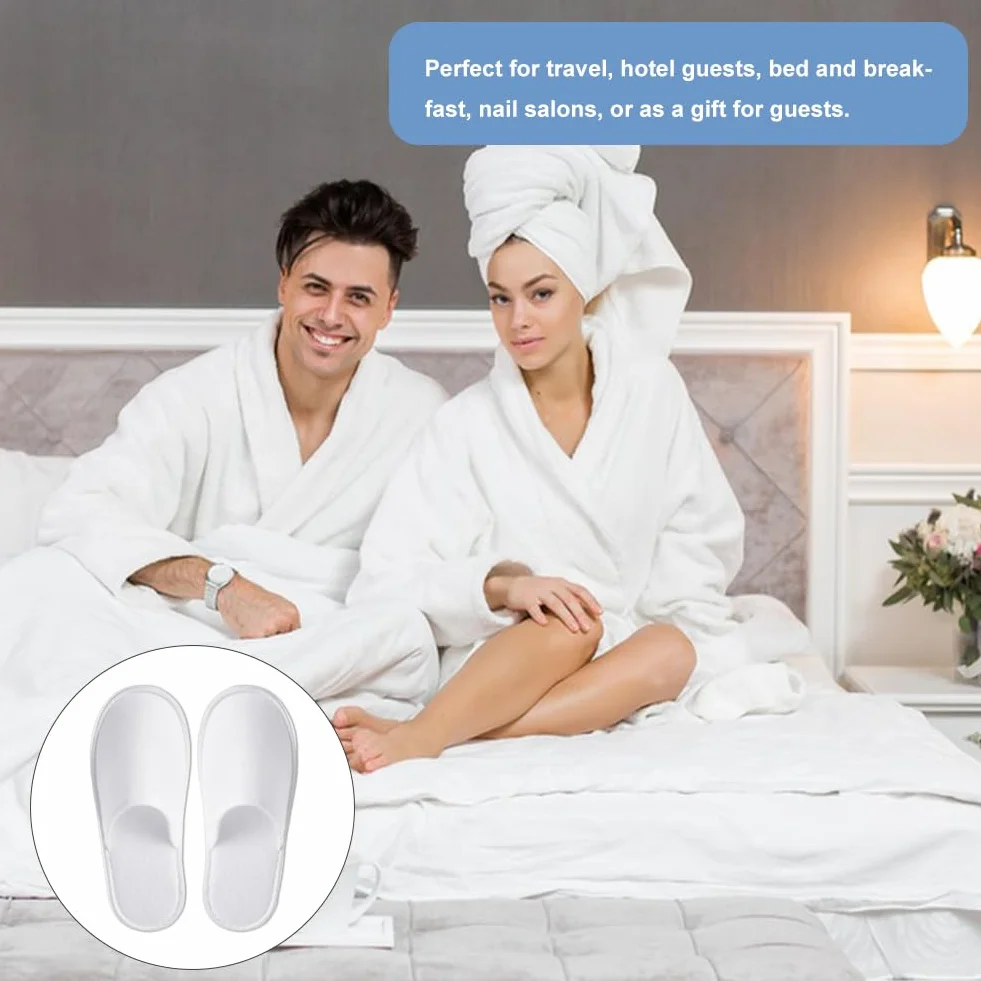 KARELLS Pantofole Usa e Getta Antiscivolo,2 Paia Pantofola SPA Pantofole Hotel Monouso,Pantofole Casa Confortevoli,con 1 Asciugamani Compressi,Comfort Chiuse,Ideali per Hotel, Spa e Centri Benessere