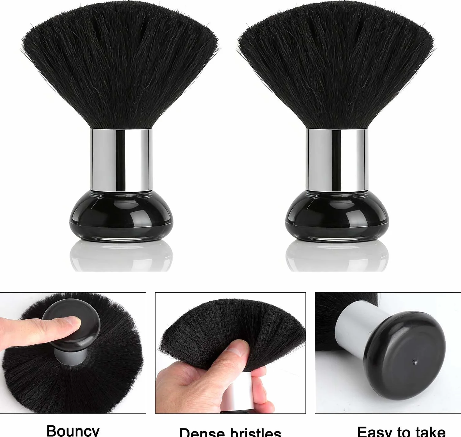 2 Pezzi Spazzola Collo Parrucchiere, Spazzola Capelli Professionale Pennello Collo Barbiere, Spazzola Morbida Alta Densità Per Taglio Capelli Rasatura Pulizia Salone Nero